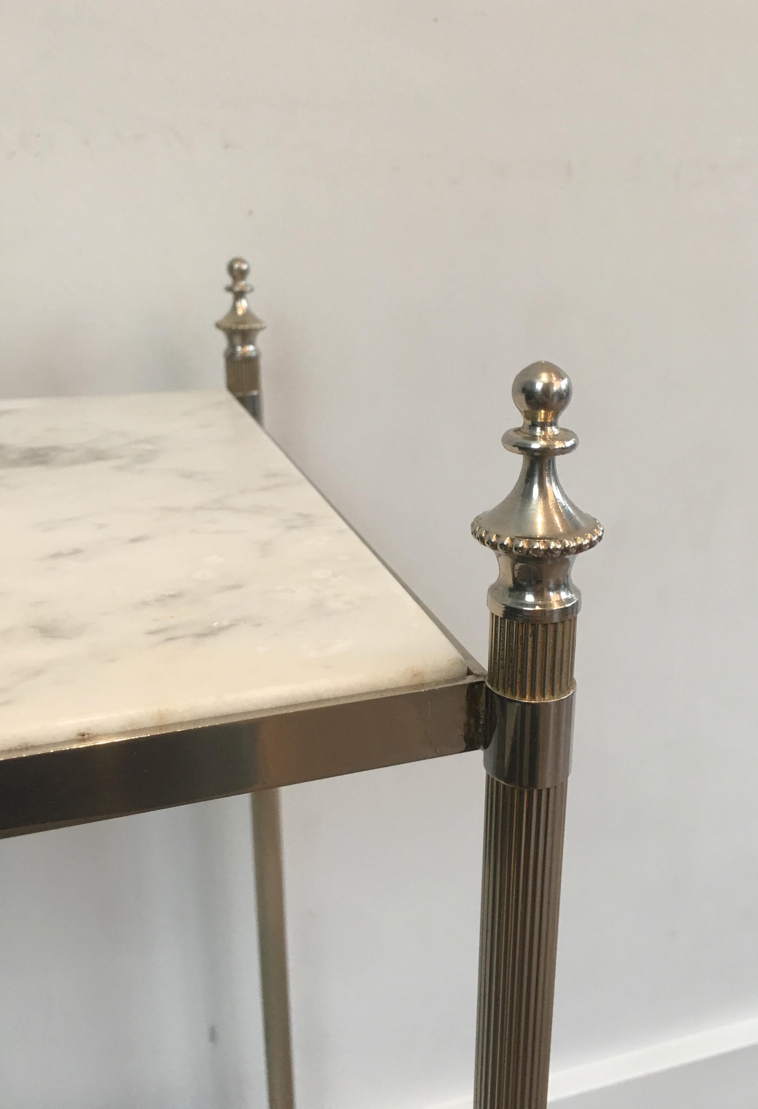 Rare Pair of Silvered Side Tables with White in the Style of Maison Jansen 3