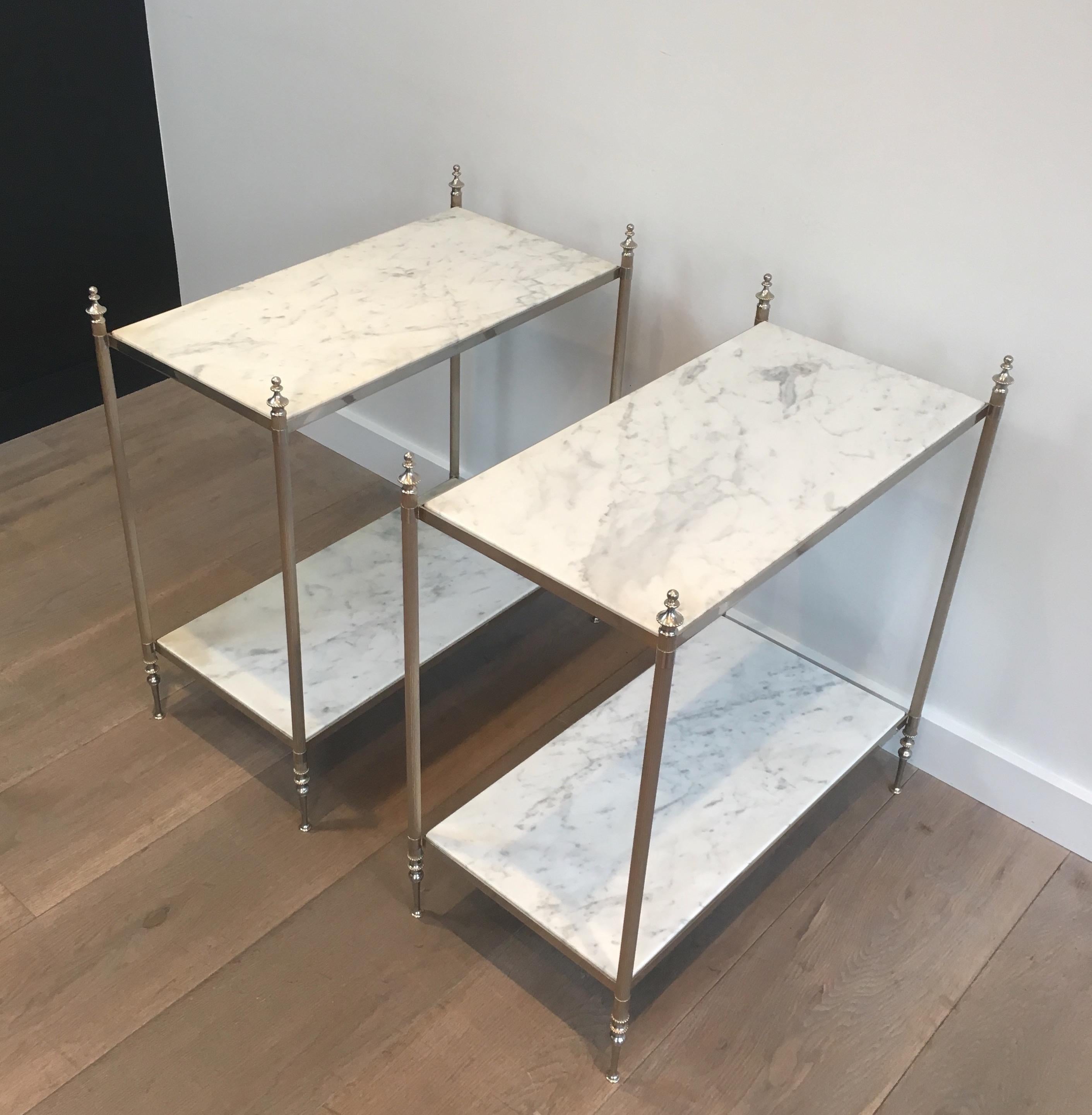 Rare Pair of Silvered Side Tables with White in the Style of Maison Jansen 5