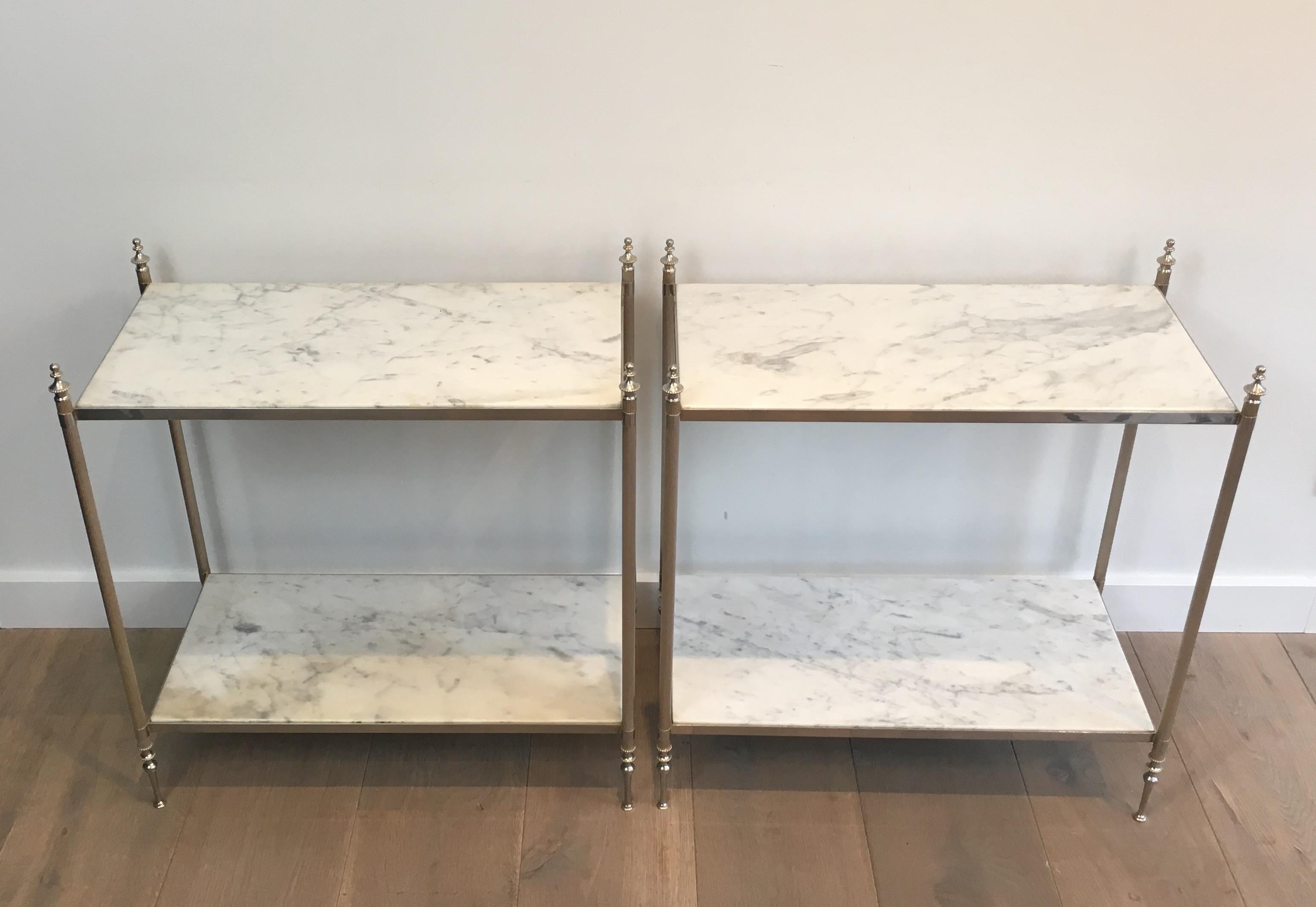 Rare Pair of Silvered Side Tables with White in the Style of Maison Jansen 6