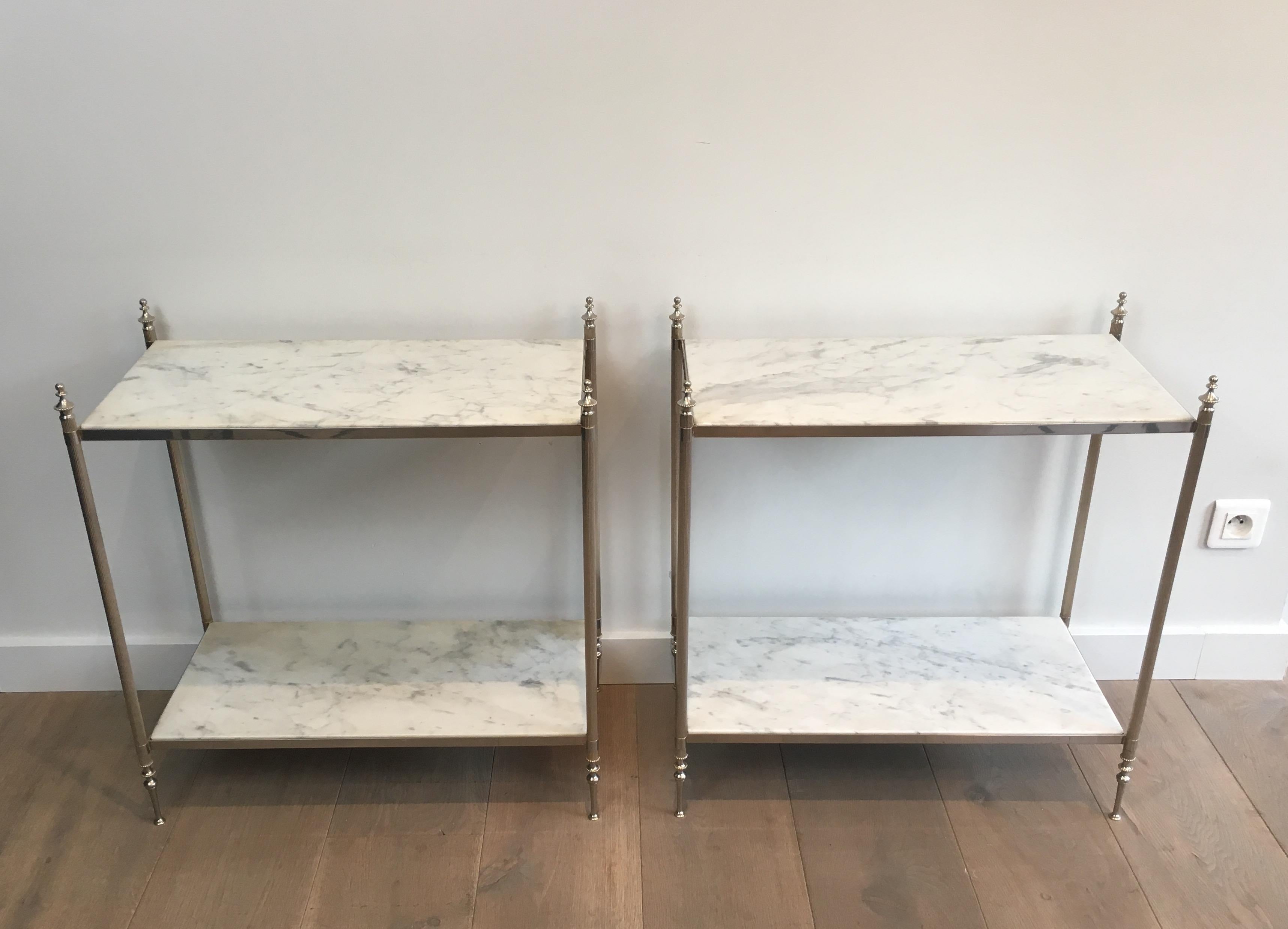 Rare Pair of Silvered Side Tables with White in the Style of Maison Jansen 7