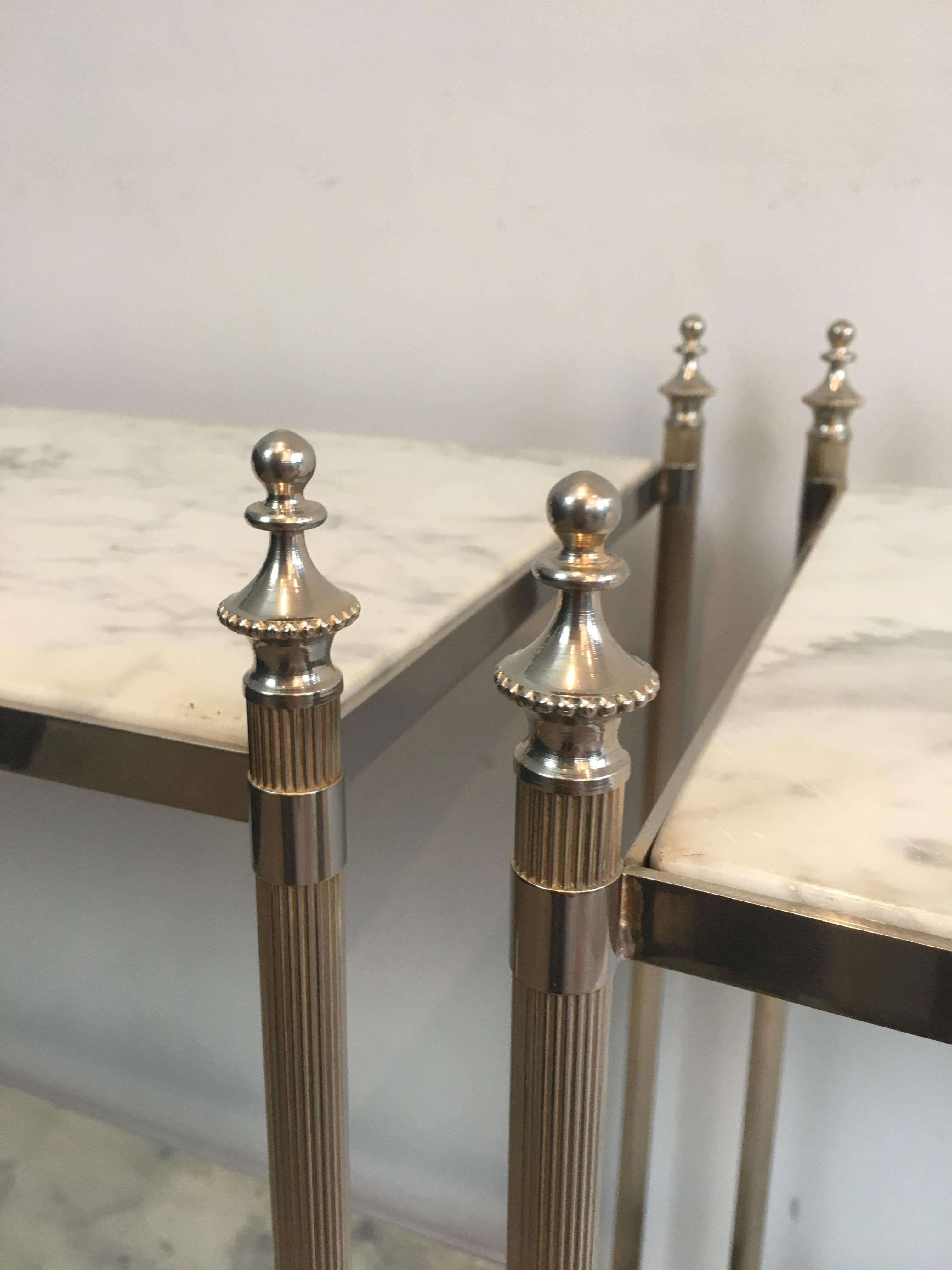 Rare Pair of Silvered Side Tables with White in the Style of Maison Jansen 8