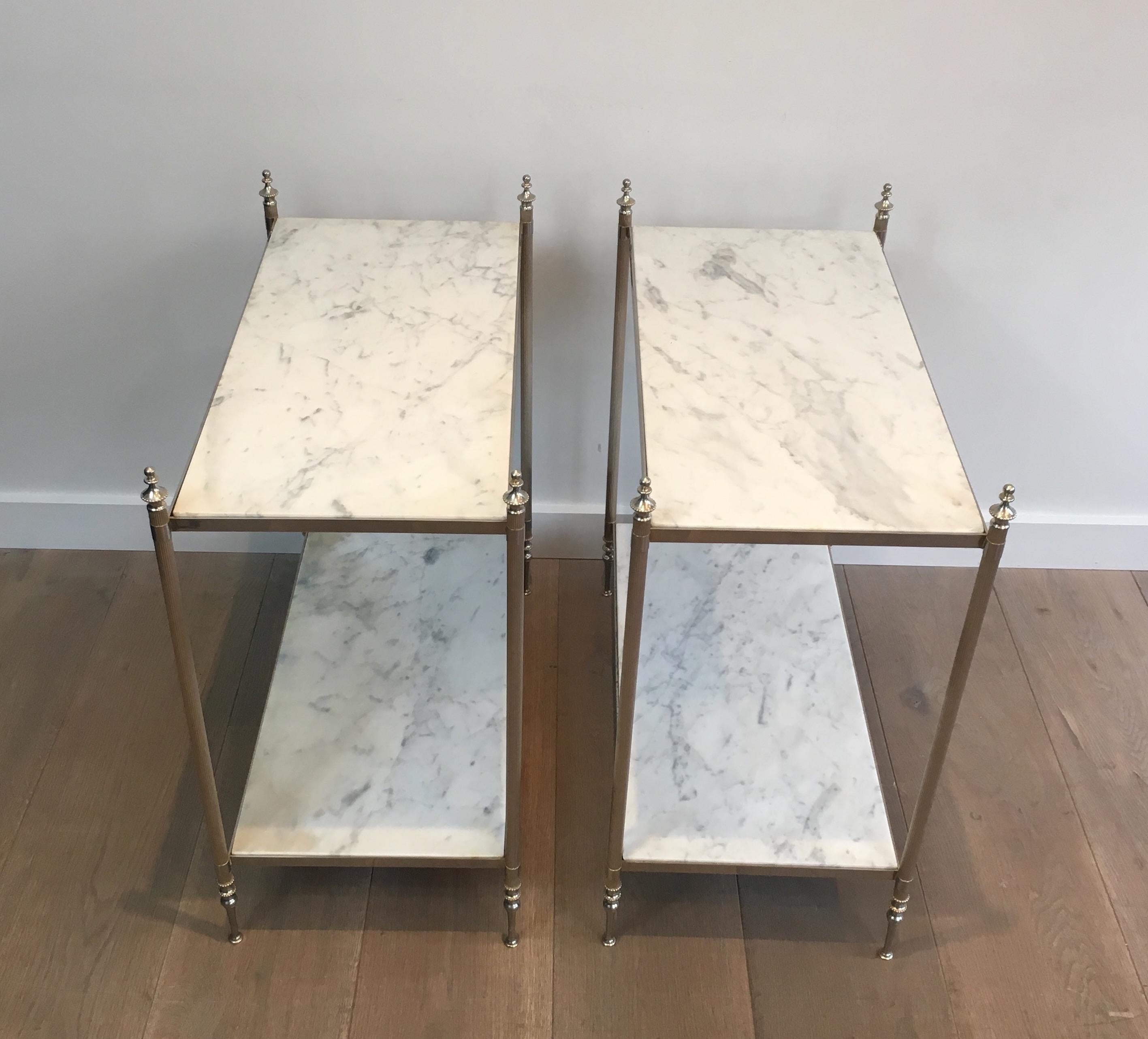 Rare Pair of Silvered Side Tables with White in the Style of Maison Jansen 12