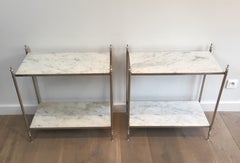 Rare Pair of Silvered Side Tables with White in the Style of Maison Jansen