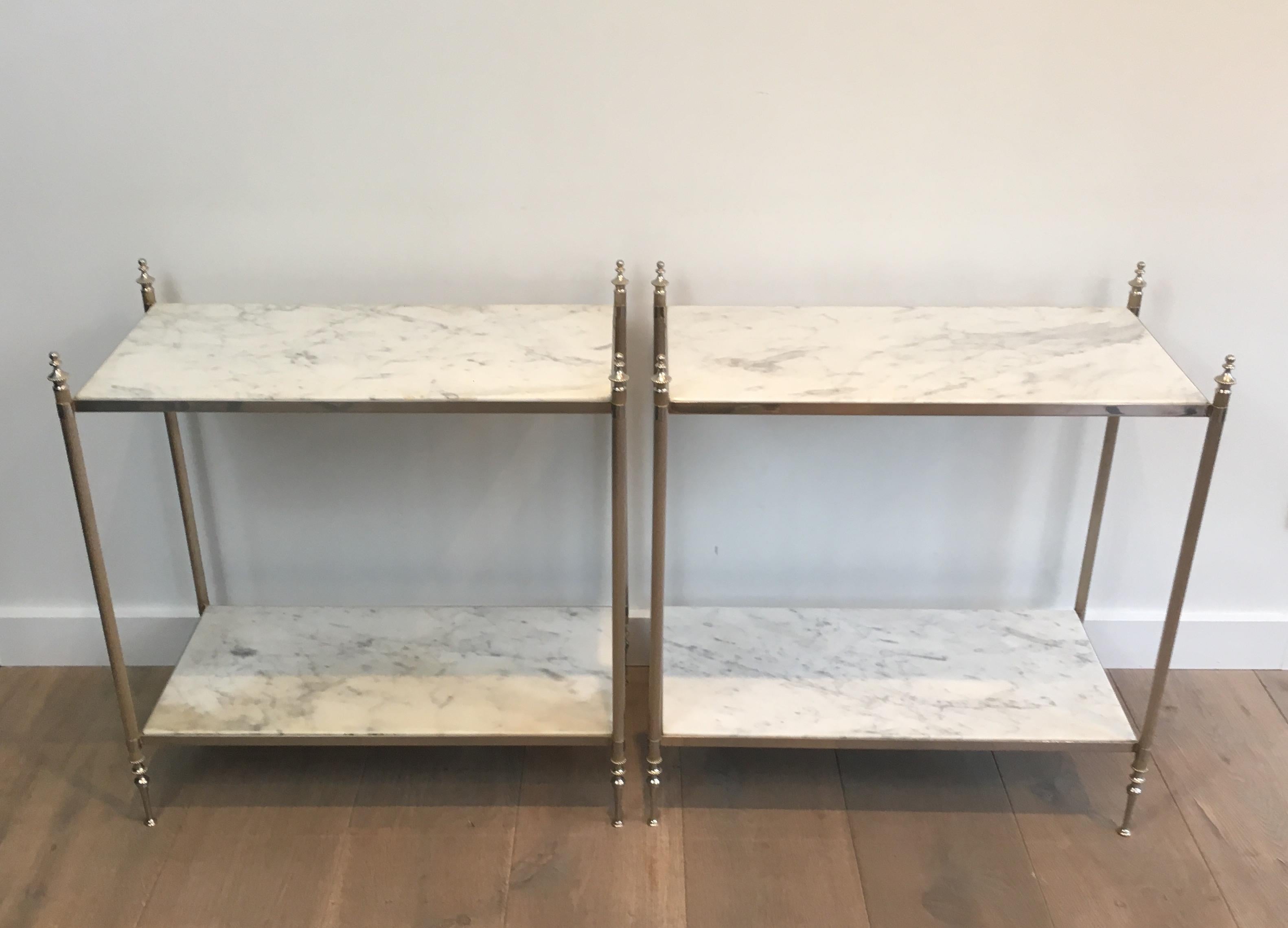 Rare Pair of Silvered Side Tables with White in the Style of Maison Jansen 13