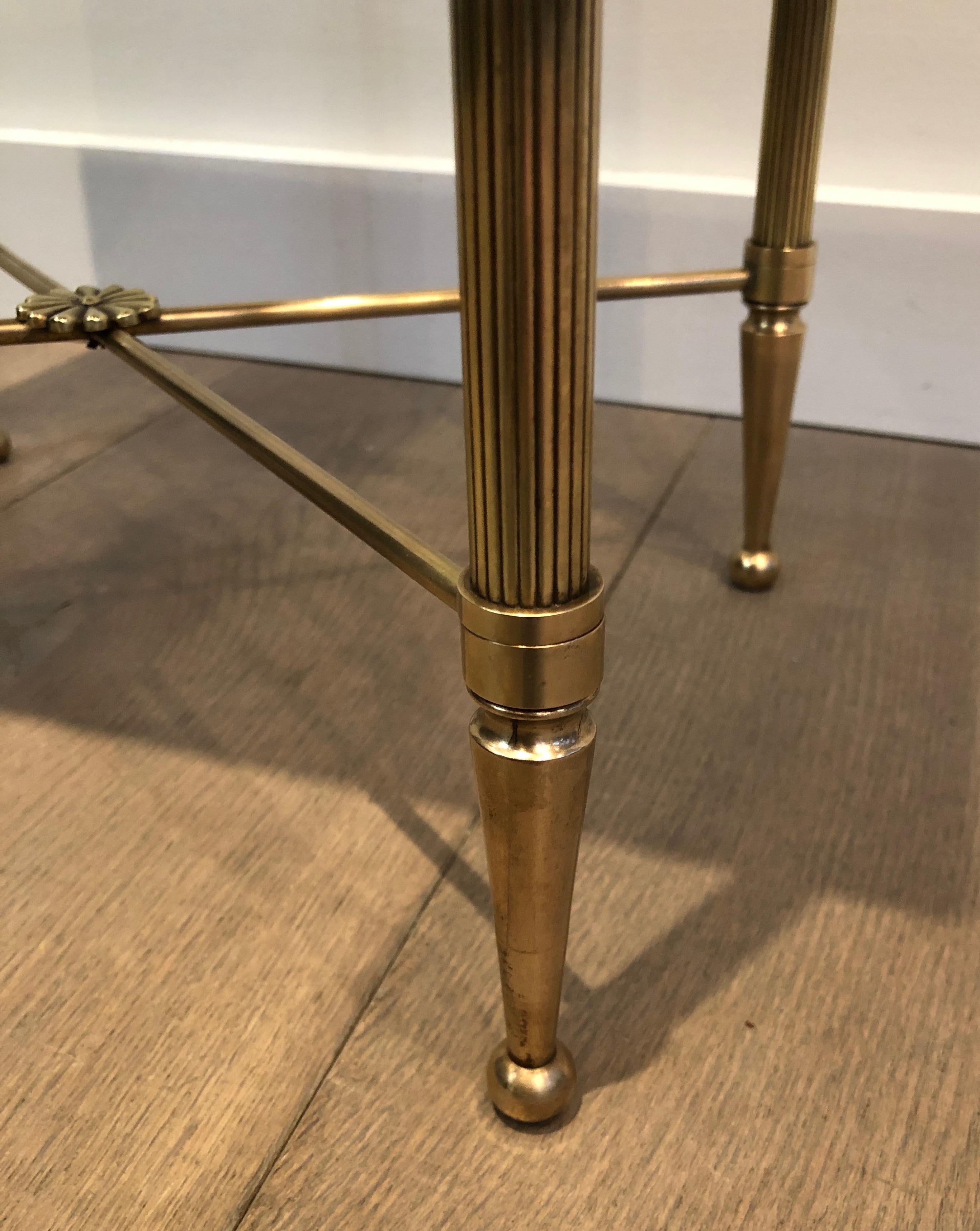 In the Style of Maison Jansen, Small Brass and Gold-Trimmed Leather Side Table 1