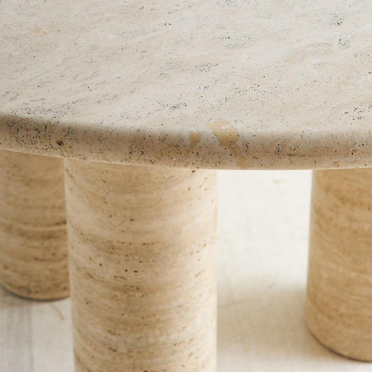 Round Travertine Column Dining Table in the Style of Mario Bellini at