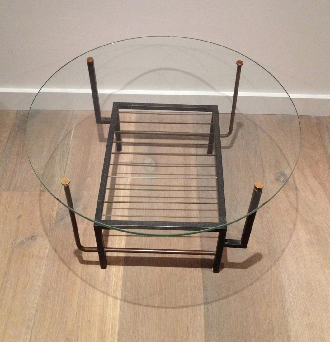 Mid-Century Modern In the Style of Mathieu Matégot, Black Lacquered Metal and Brass Small Coffee Ta
