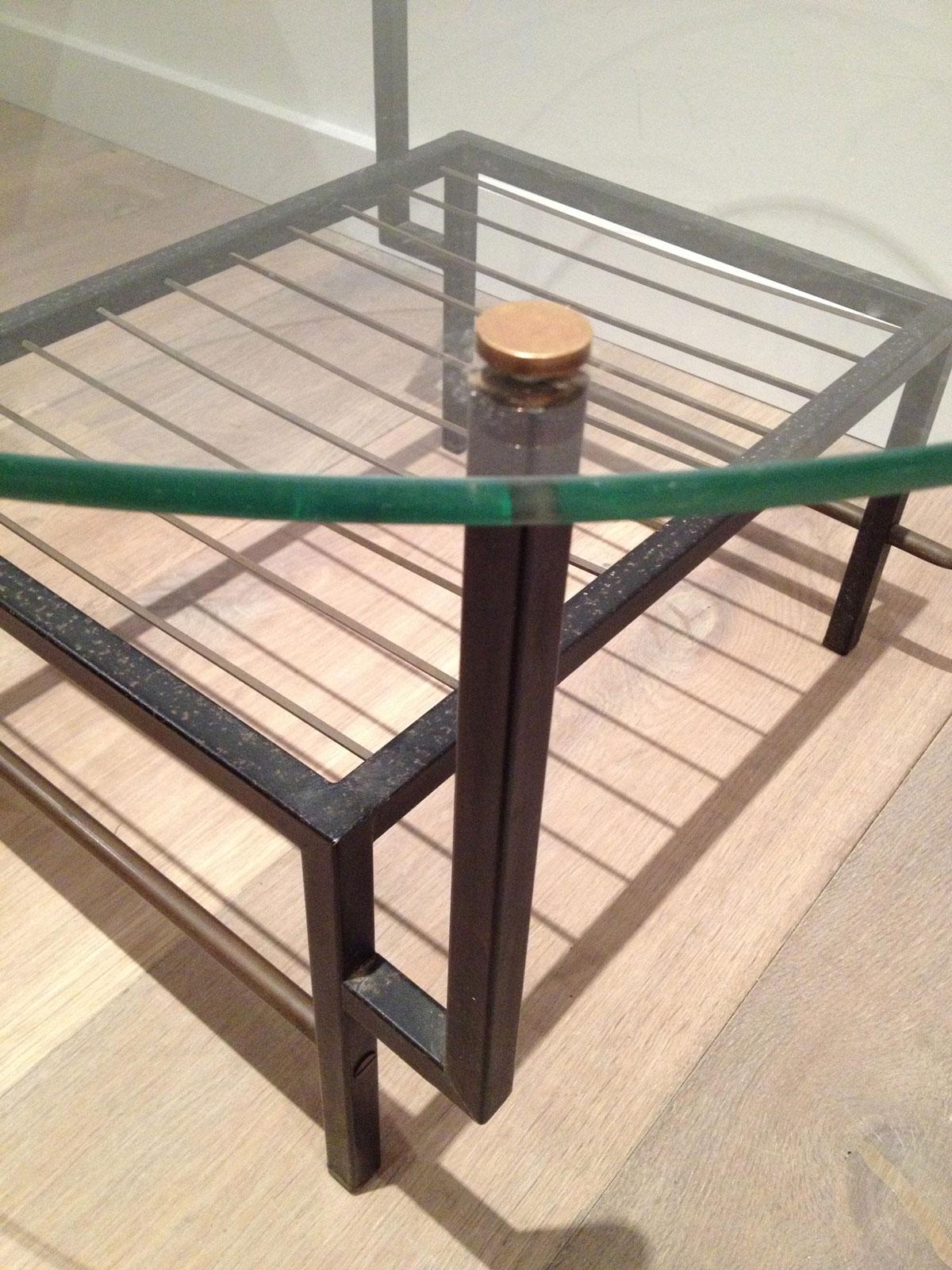 In the Style of Mathieu Matégot, Black Lacquered Metal and Brass Small Coffee Ta 2