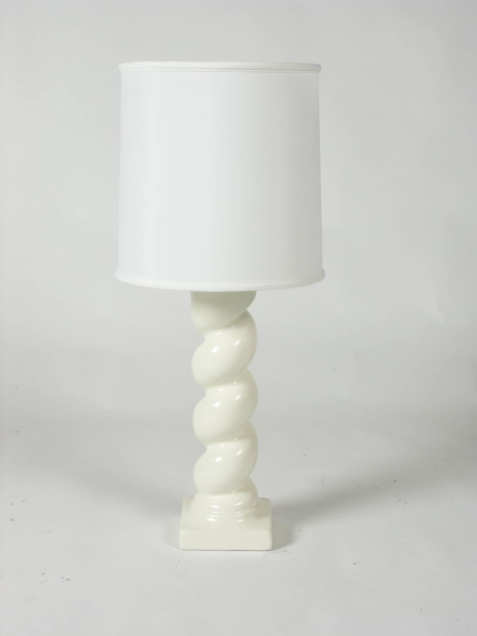 In the style of Michael Taylor Plaster Twisted Column Lamp. Newly painted. Excludes the shade. 