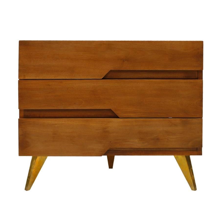 Pair of Italian dressers composed of three drawers. Structure made of solid birch wood and brass legs with conical shape.

Our main target is customer satisfaction, so we include in the price for this item professional and custom made