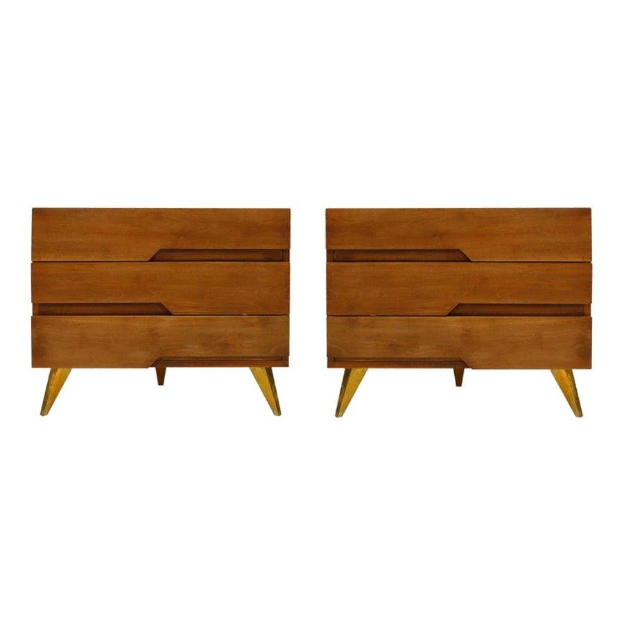 in the Style of MidCentury Modern Solid Wood Pair of Italian Dressers