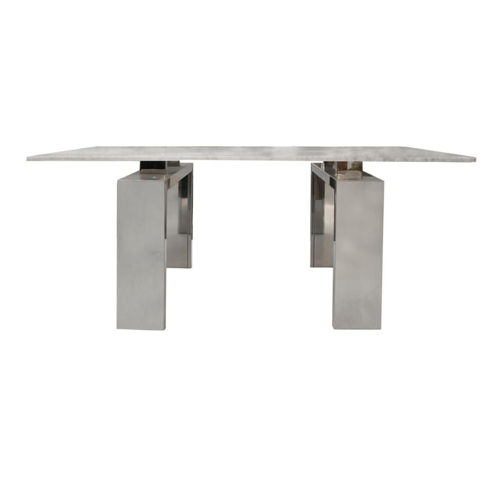 In the Style of Midcentury L.A. Studio Marble and Steel French Table 1