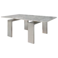 In the Style of Midcentury L.A. Studio Marble and Steel French Table