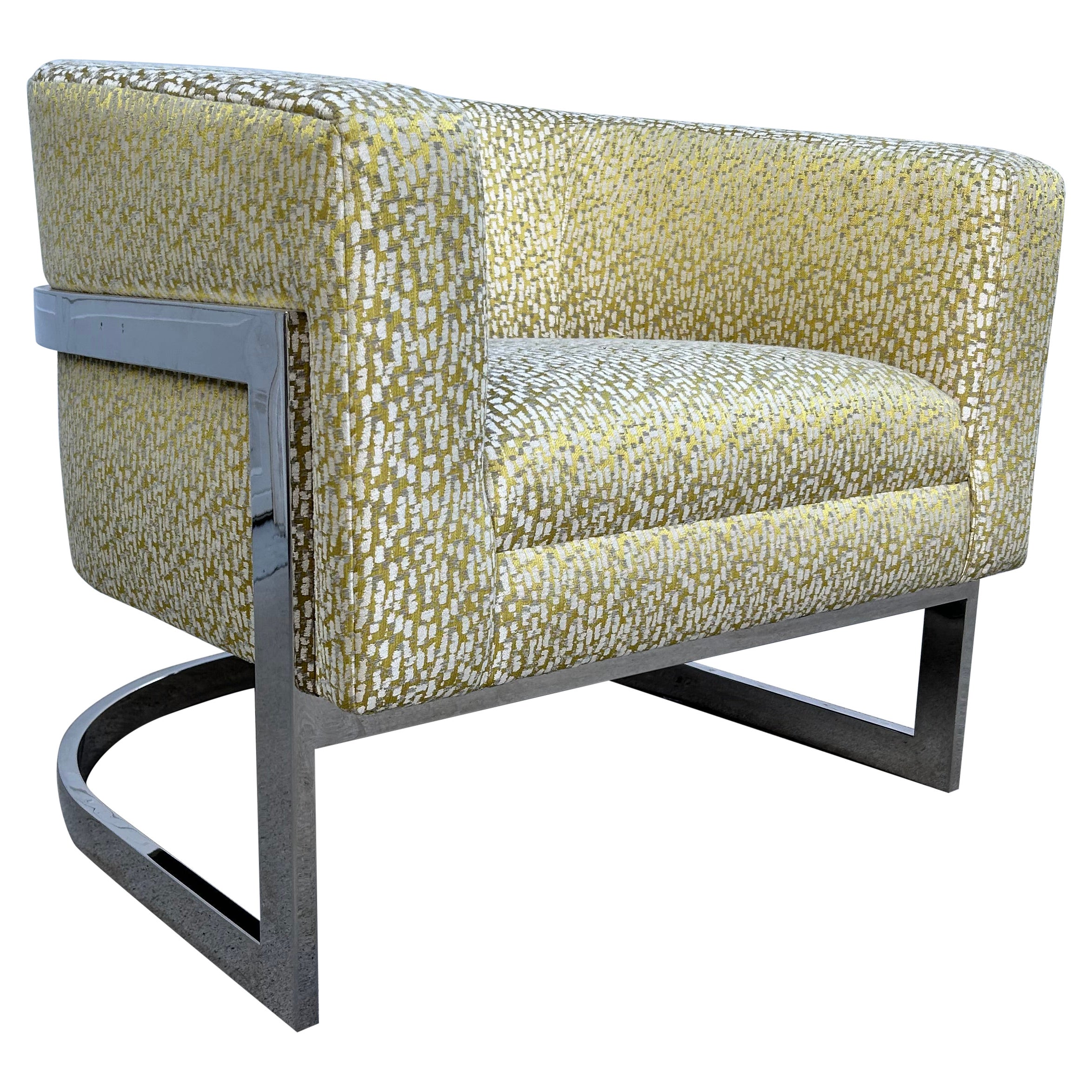 In The Style of Milo Baughman Chrome Base Curved Lounge Chair