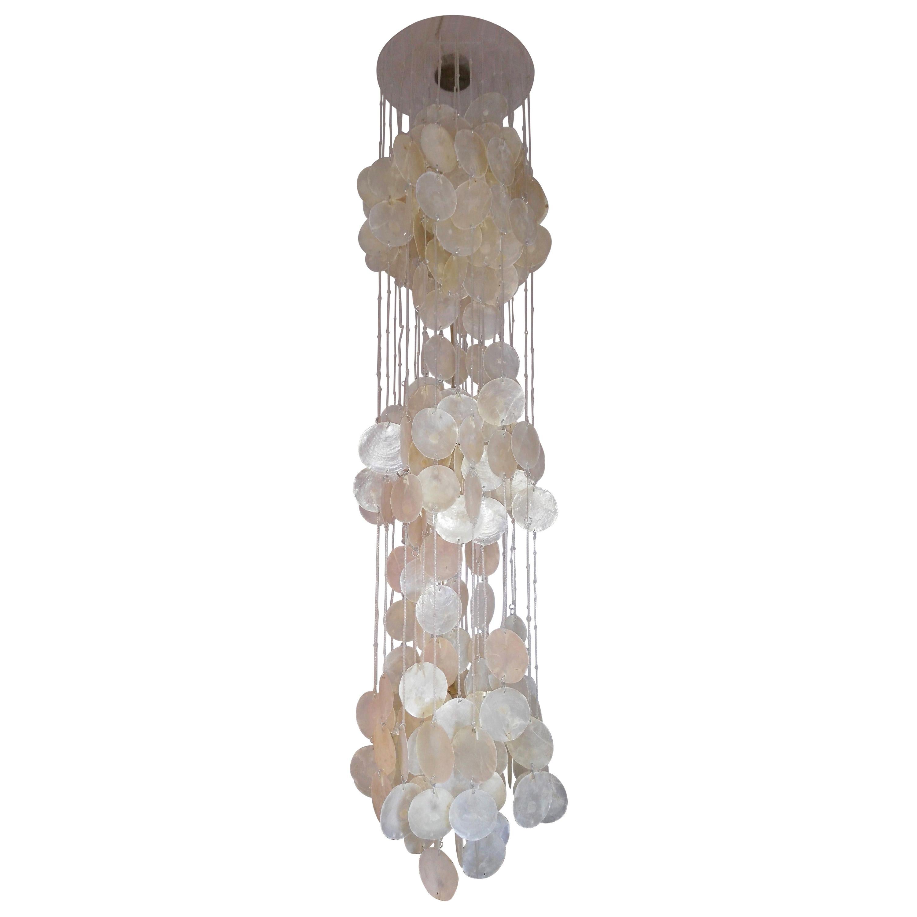 In the Style of Panton Verner Capiz Shell Chandelier or Pendant, 1970s