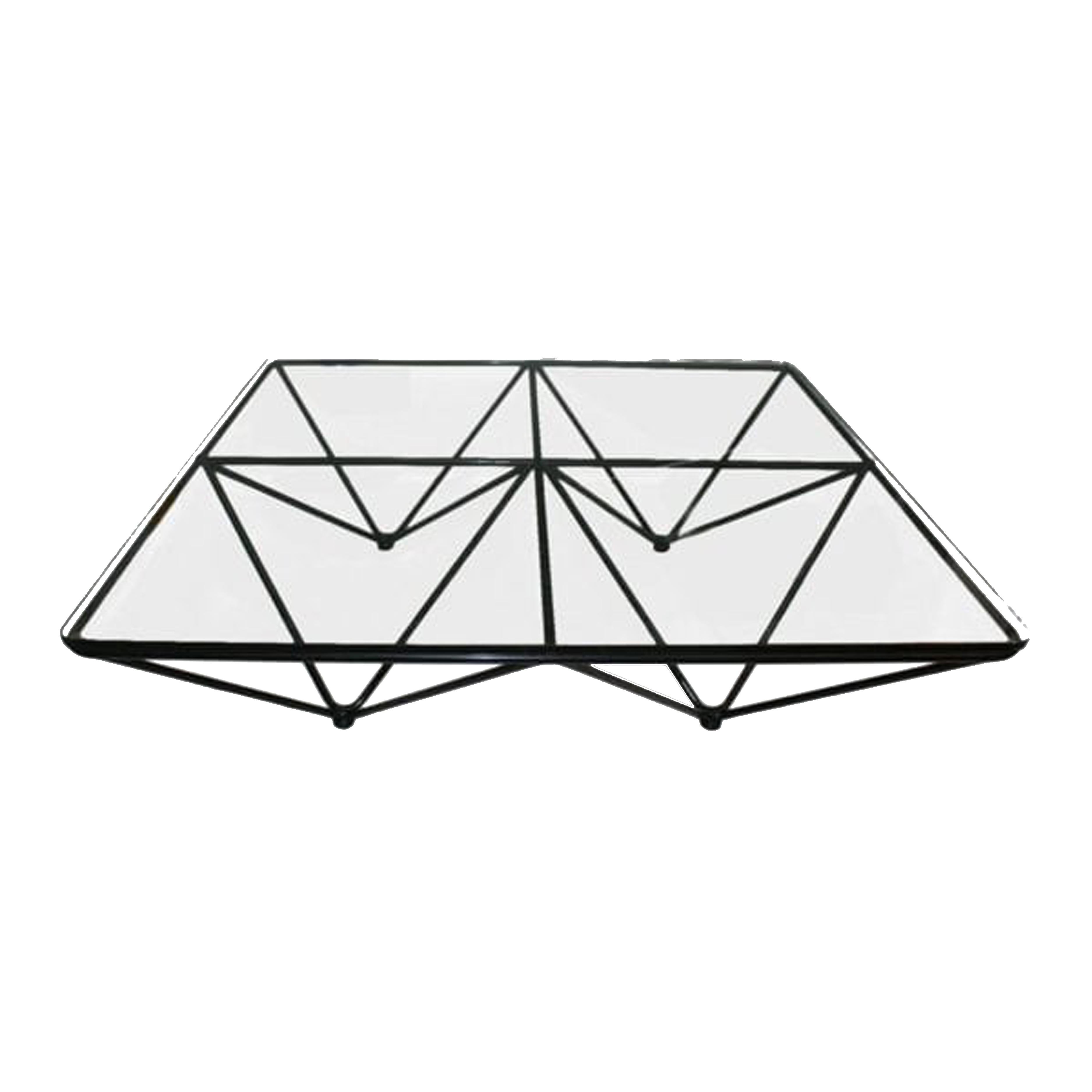 In the Style of Paolo Piva Geometric Metal Base and Glass Top Coffee Table