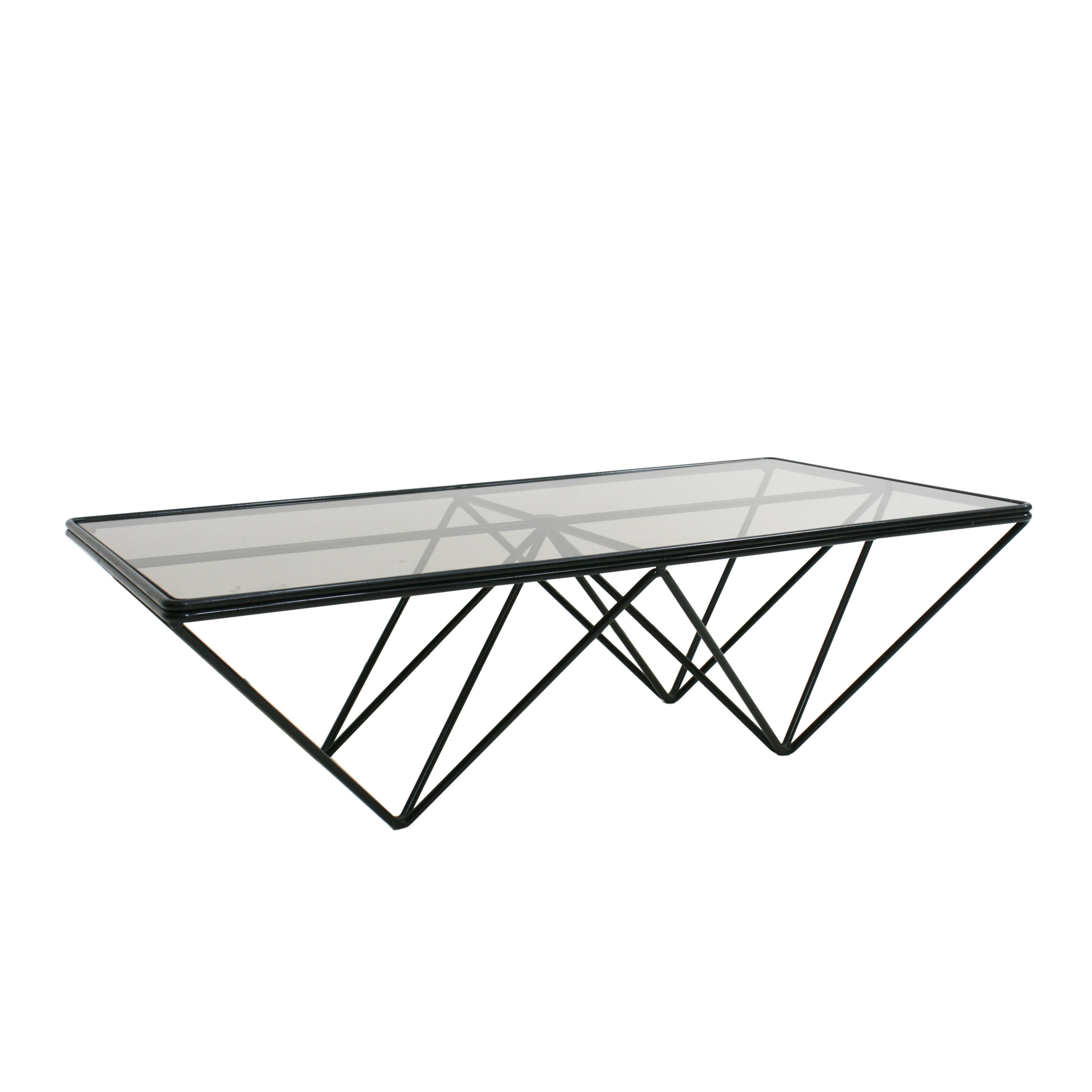 Mid-Century Modern In the Style of Paolo Piva Glass Top and Metal Base Italian Coffee Table