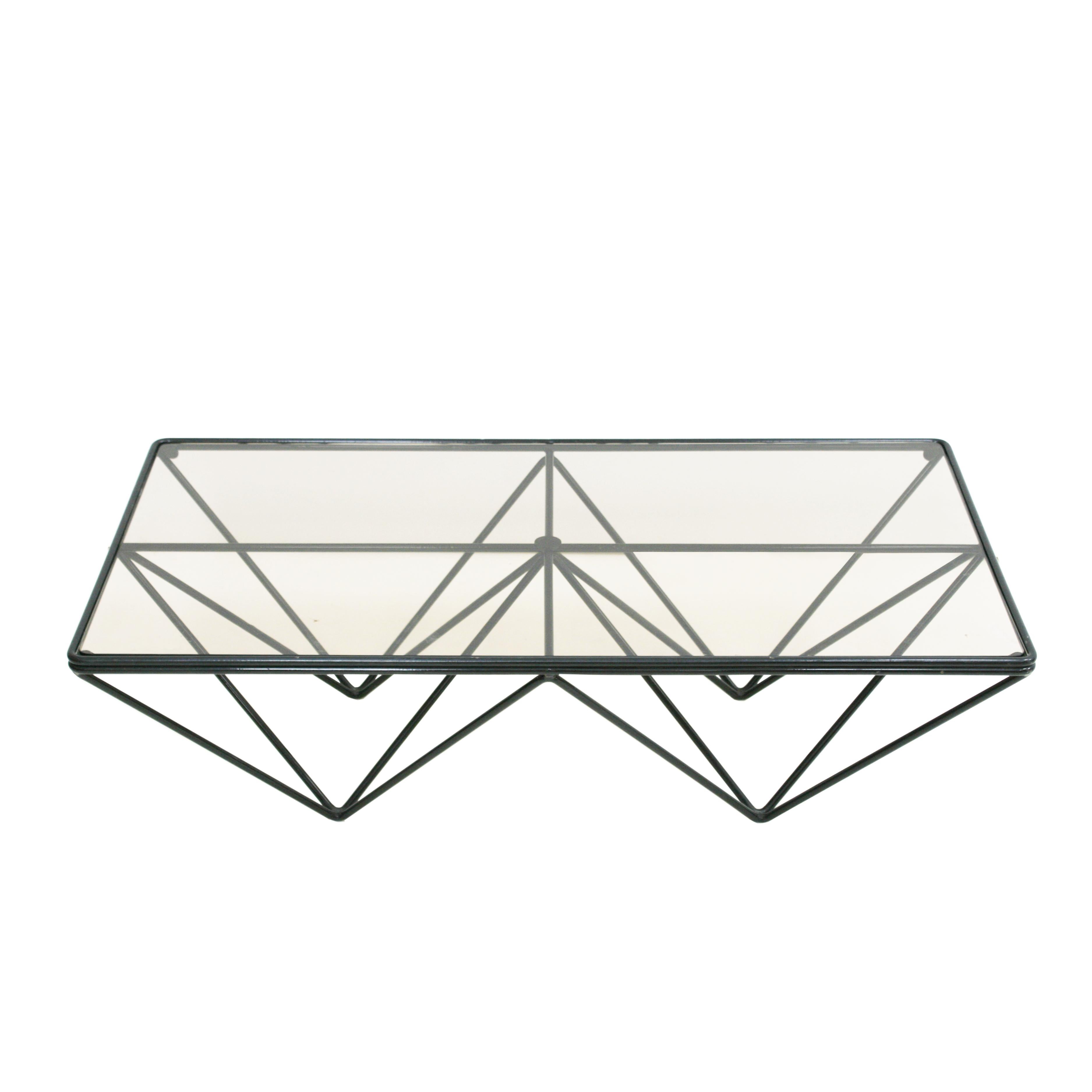 Lacquered In the Style of Paolo Piva Glass Top and Metal Base Italian Coffee Table