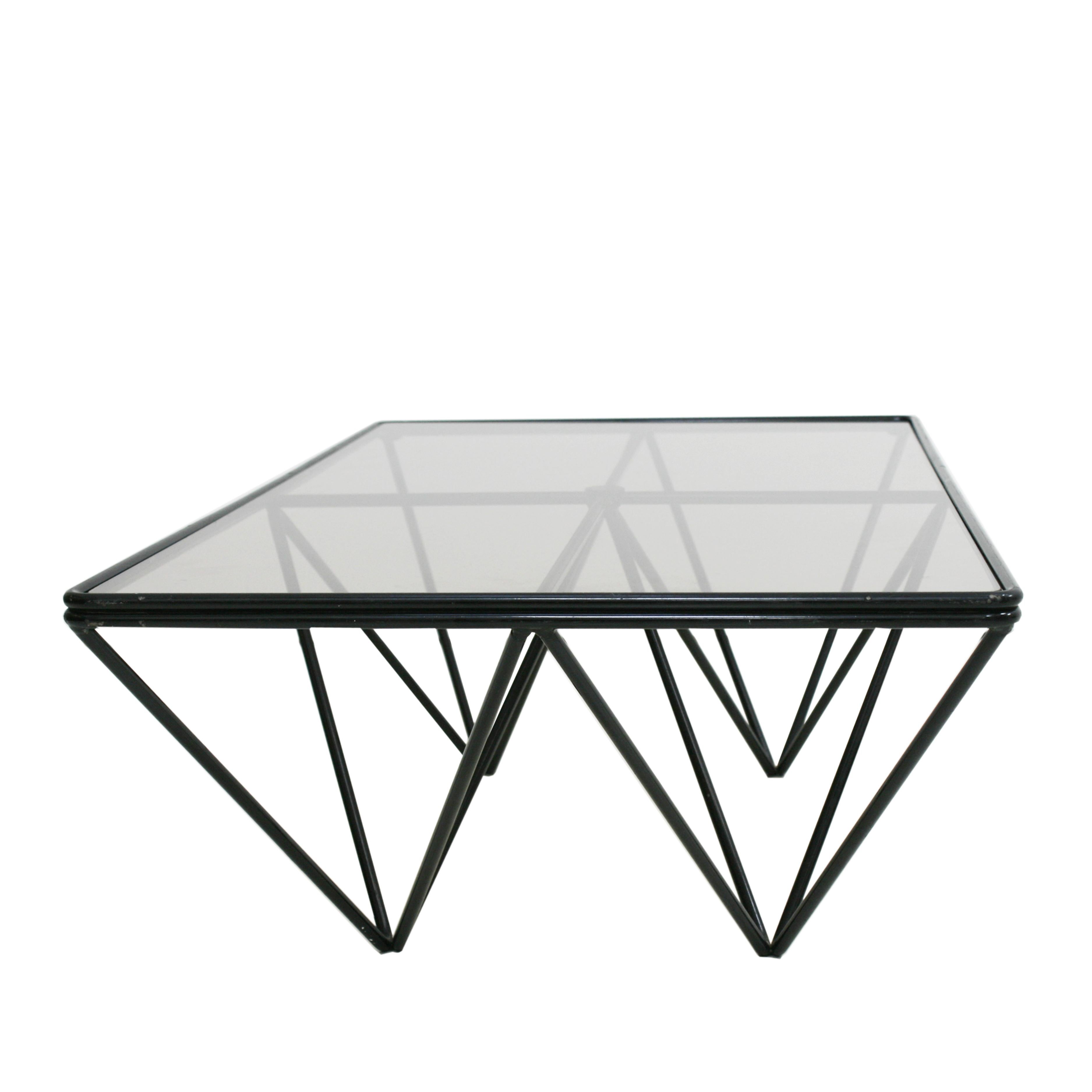 In the Style of Paolo Piva Glass Top and Metal Base Italian Coffee Table In Good Condition In Madrid, ES