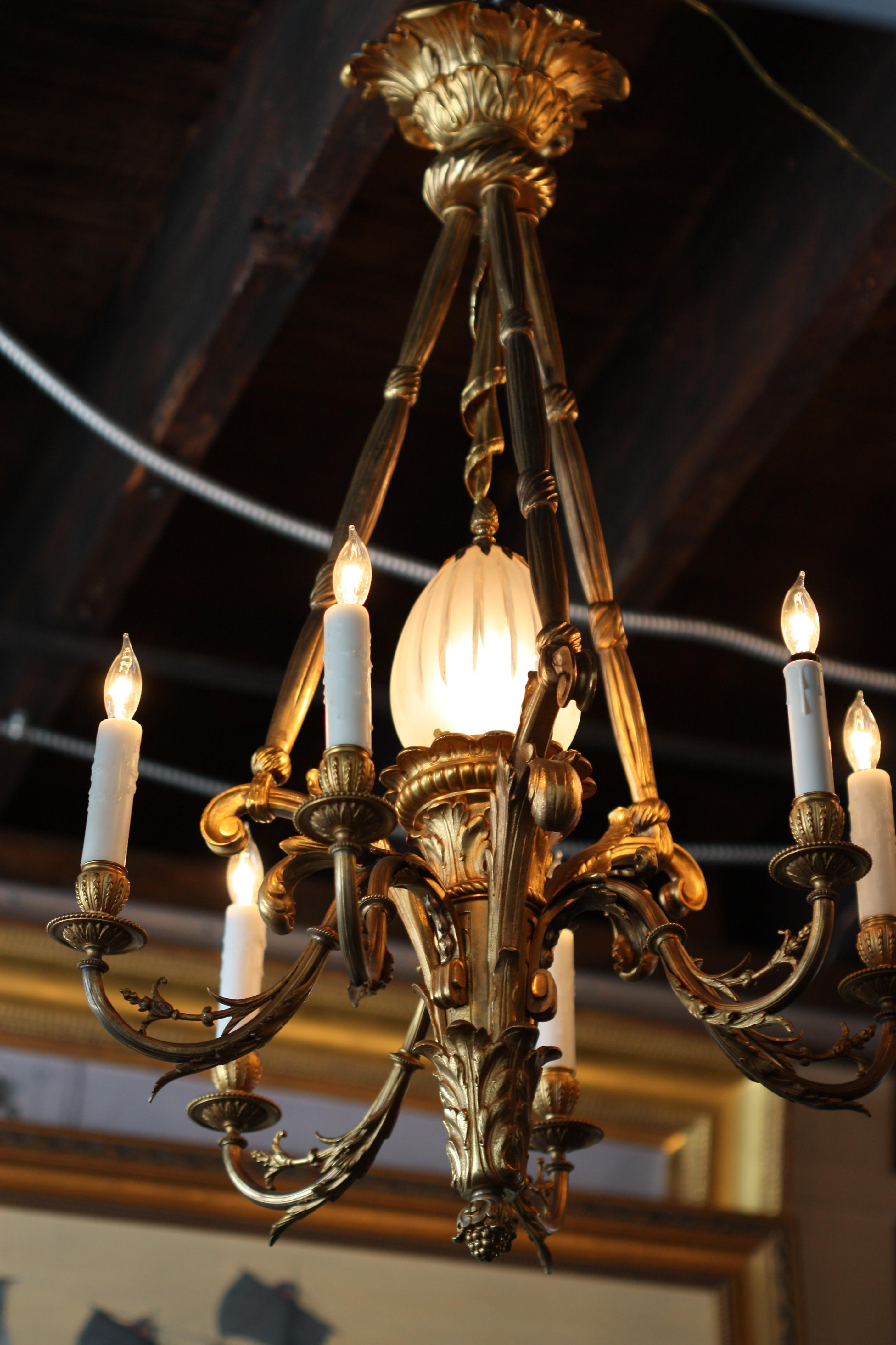 In the Style of Pierre Gouthière Dore Bronze Chandelier, Late 19th Century In Good Condition For Sale In West Palm Beach, FL