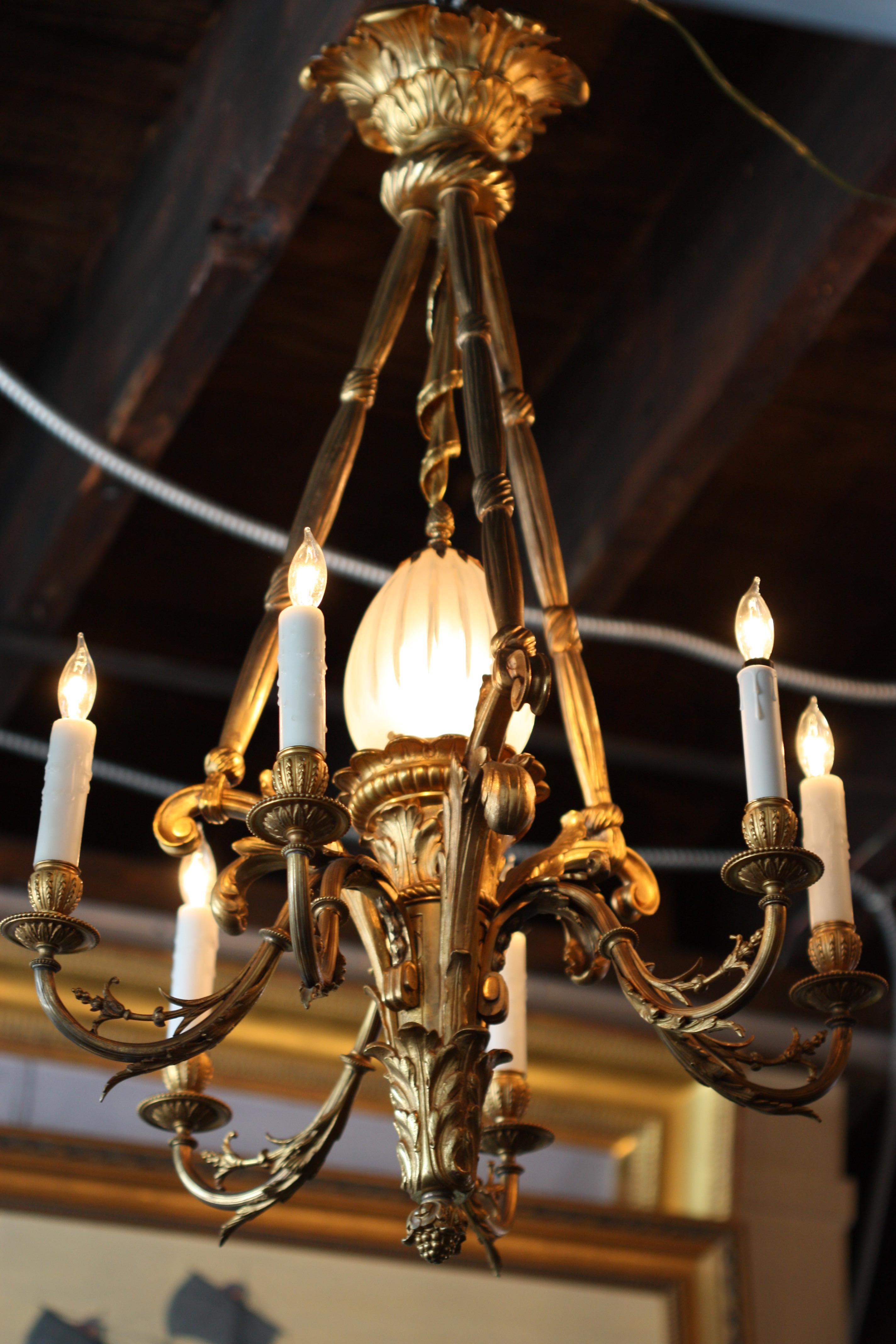 In the Style of Pierre Gouthière Dore Bronze Chandelier, Late 19th Century For Sale 3