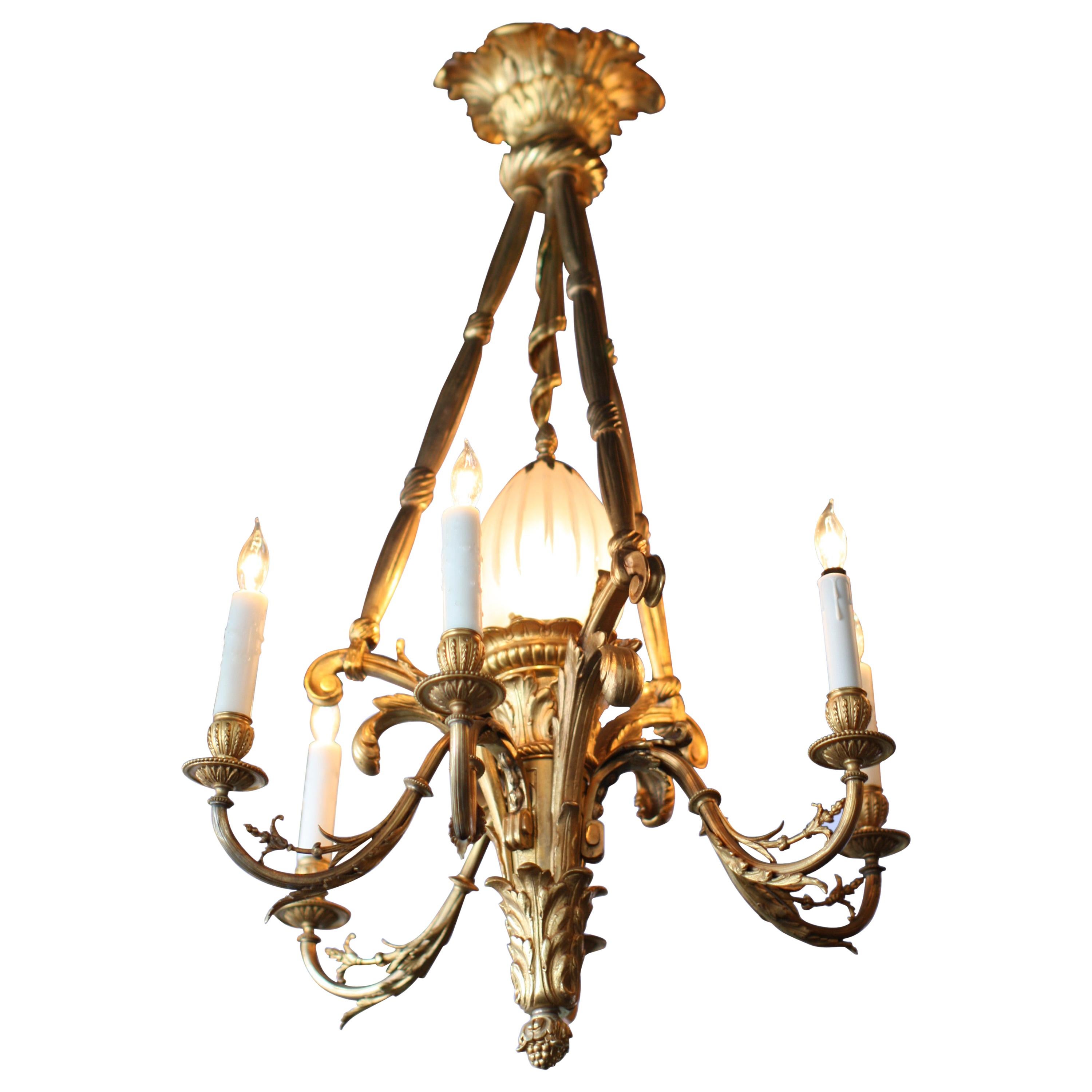 In the Style of Pierre Gouthière Dore Bronze Chandelier, Late 19th Century For Sale