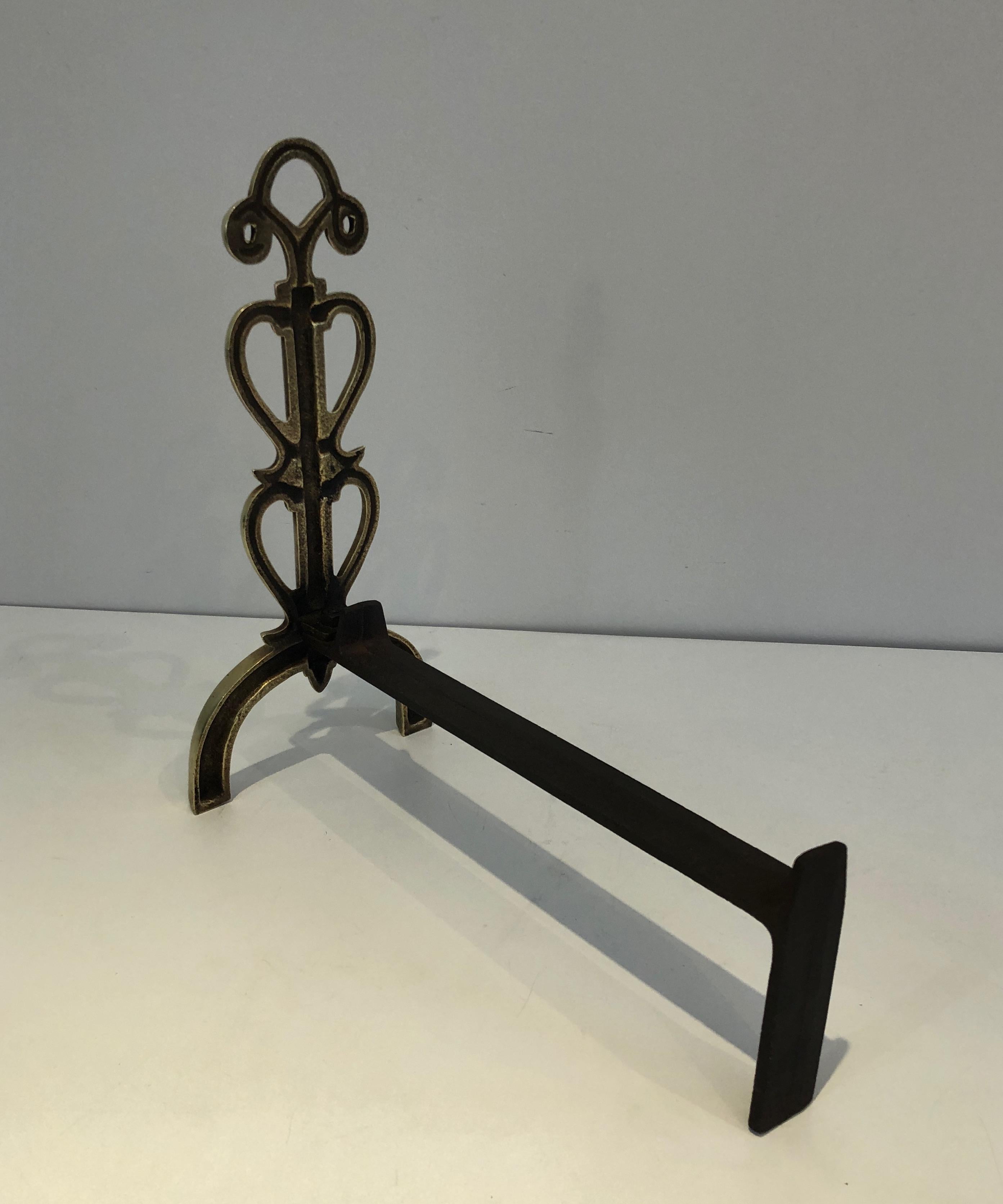 In the Style of Raymond Subes, Pair of Brass and Wrought Iron Andirons, French 5