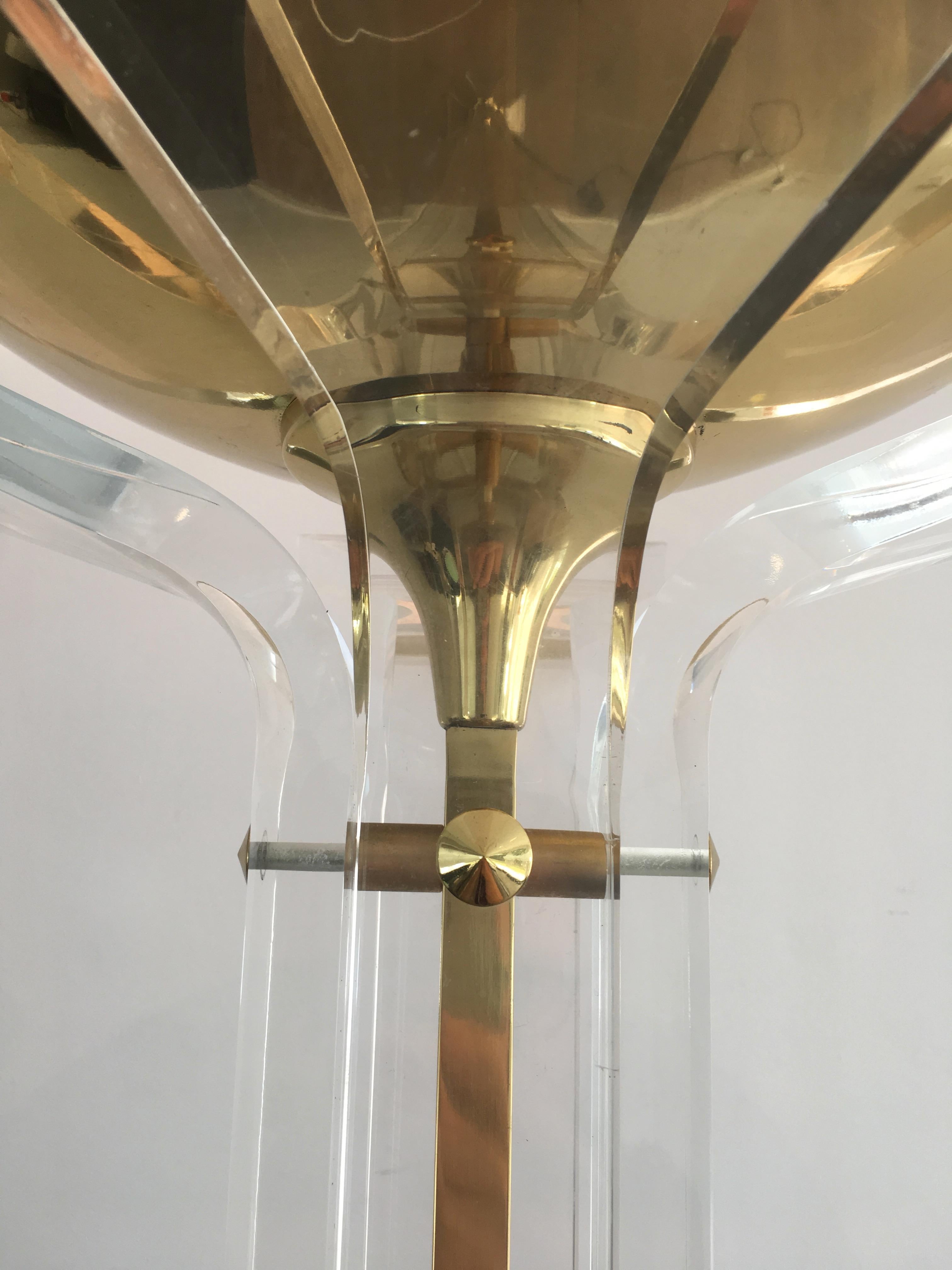 In the Style of Romeo Rega, Rare Plexiglass and Gilt Brass Floor Lamp For Sale 1