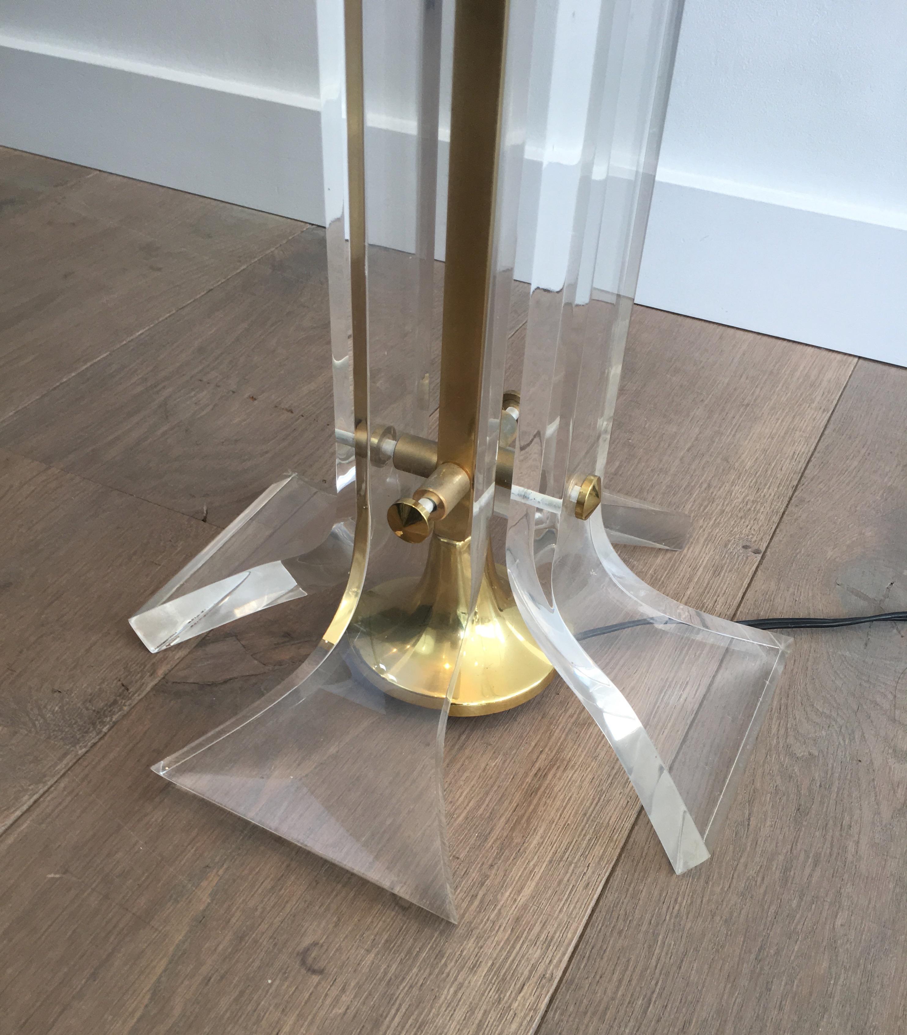 In the Style of Romeo Rega, Rare Plexiglass and Gilt Brass Floor Lamp For Sale 3