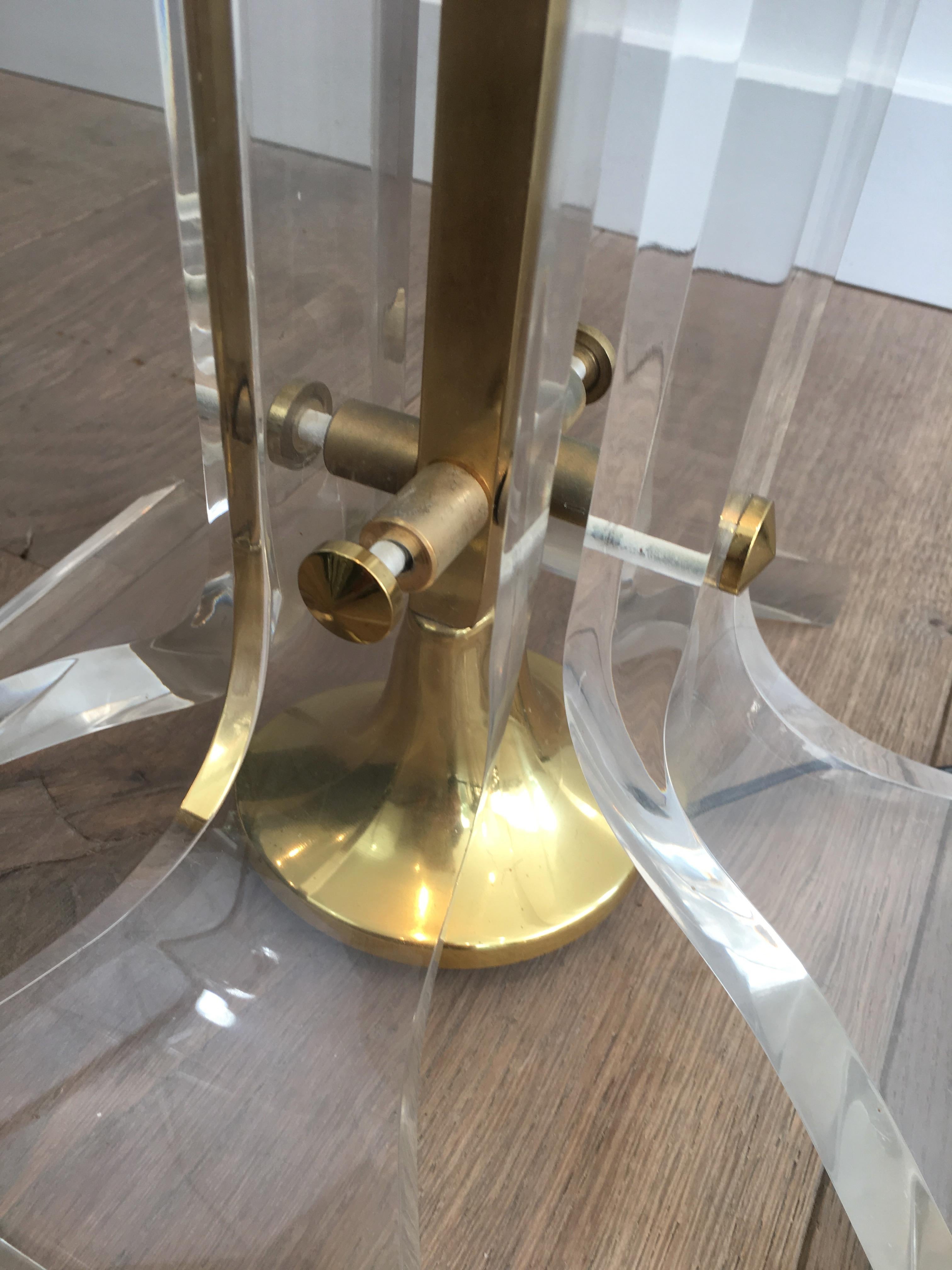 In the Style of Romeo Rega, Rare Plexiglass and Gilt Brass Floor Lamp For Sale 4