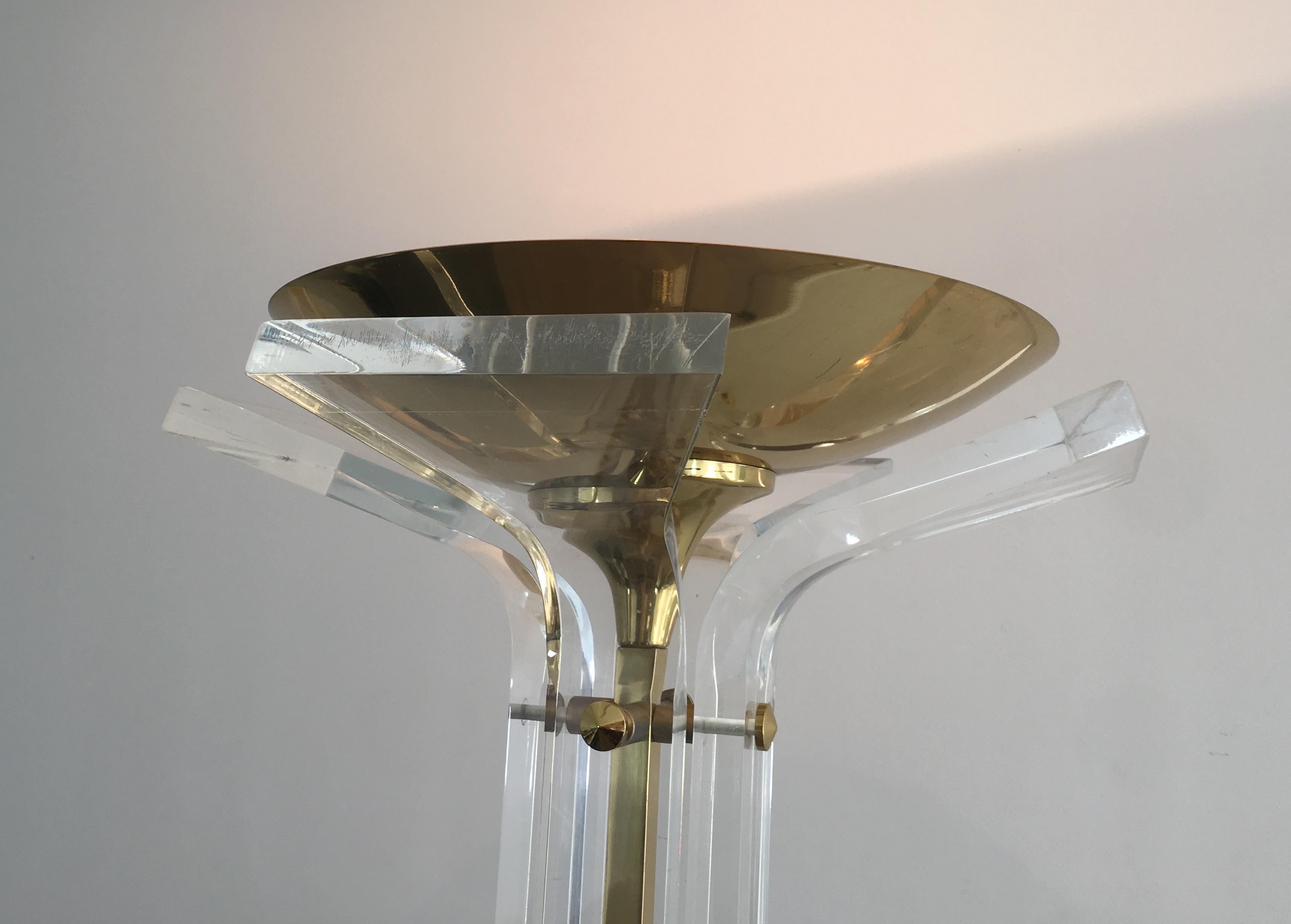 In the Style of Romeo Rega, Rare Plexiglass and Gilt Brass Floor Lamp For Sale 6