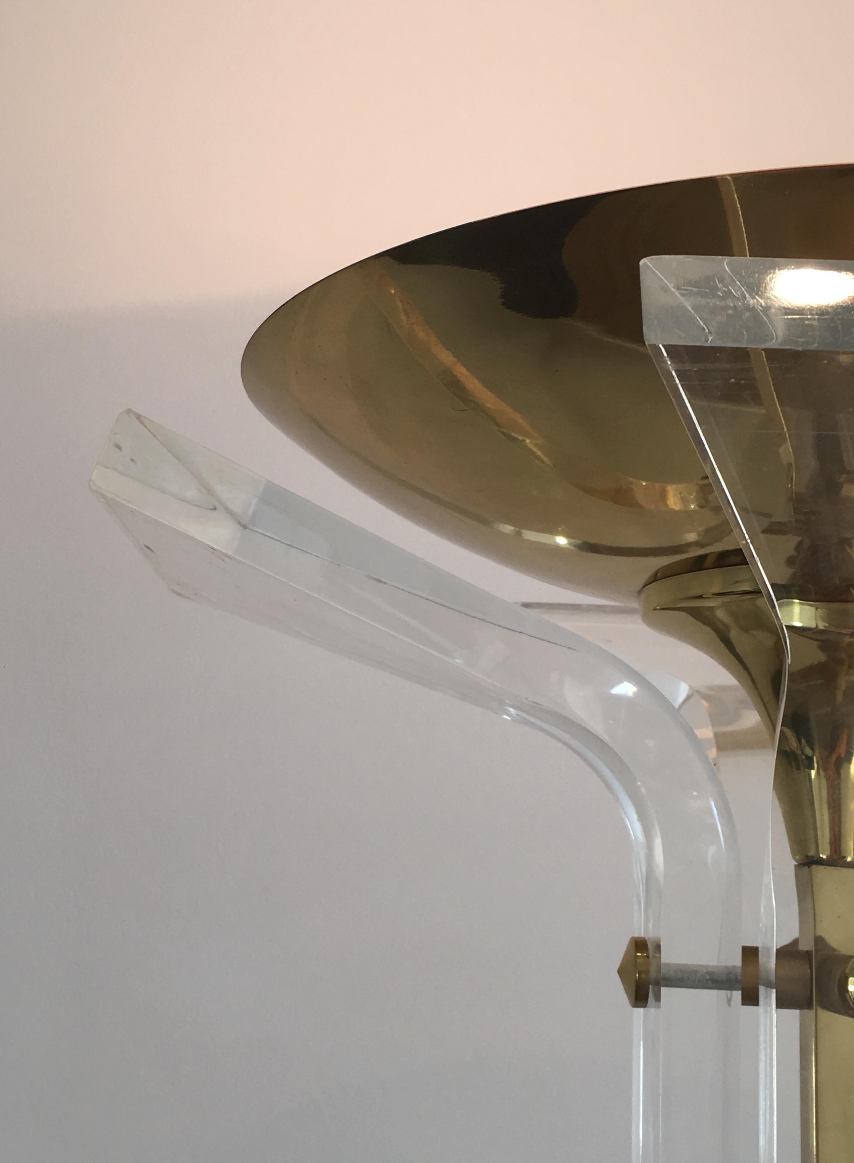 In the Style of Romeo Rega, Rare Plexiglass and Gilt Brass Floor Lamp For Sale 7