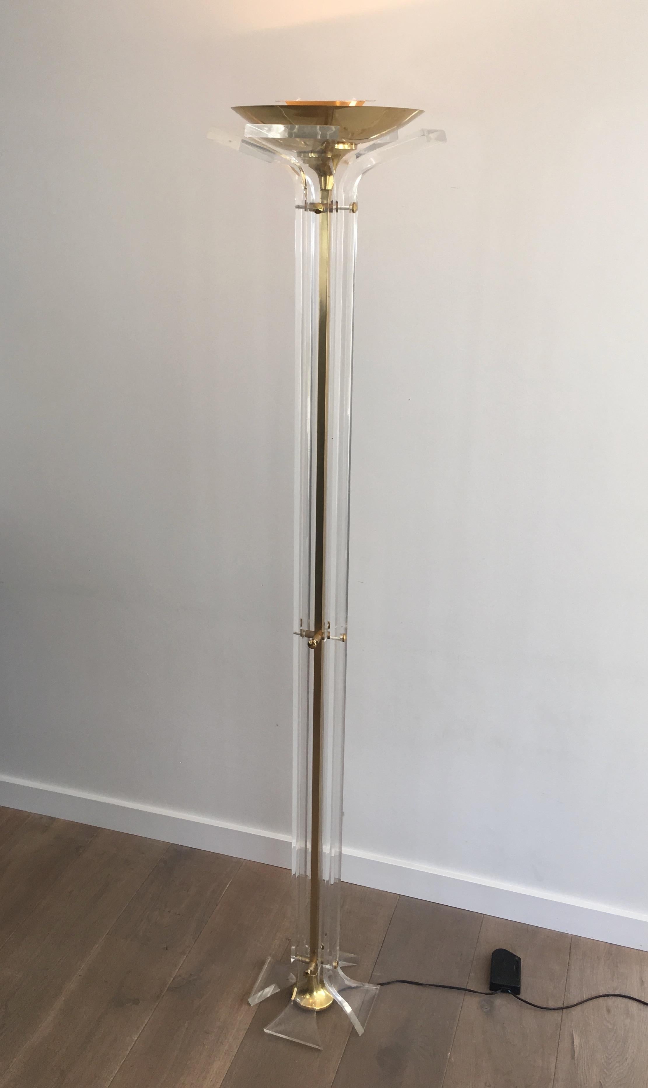 In the Style of Romeo Rega, Rare Plexiglass and Gilt Brass Floor Lamp For Sale 10