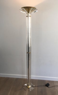 In the Style of Romeo Rega, Rare Plexiglass and Gilt Brass Floor Lamp