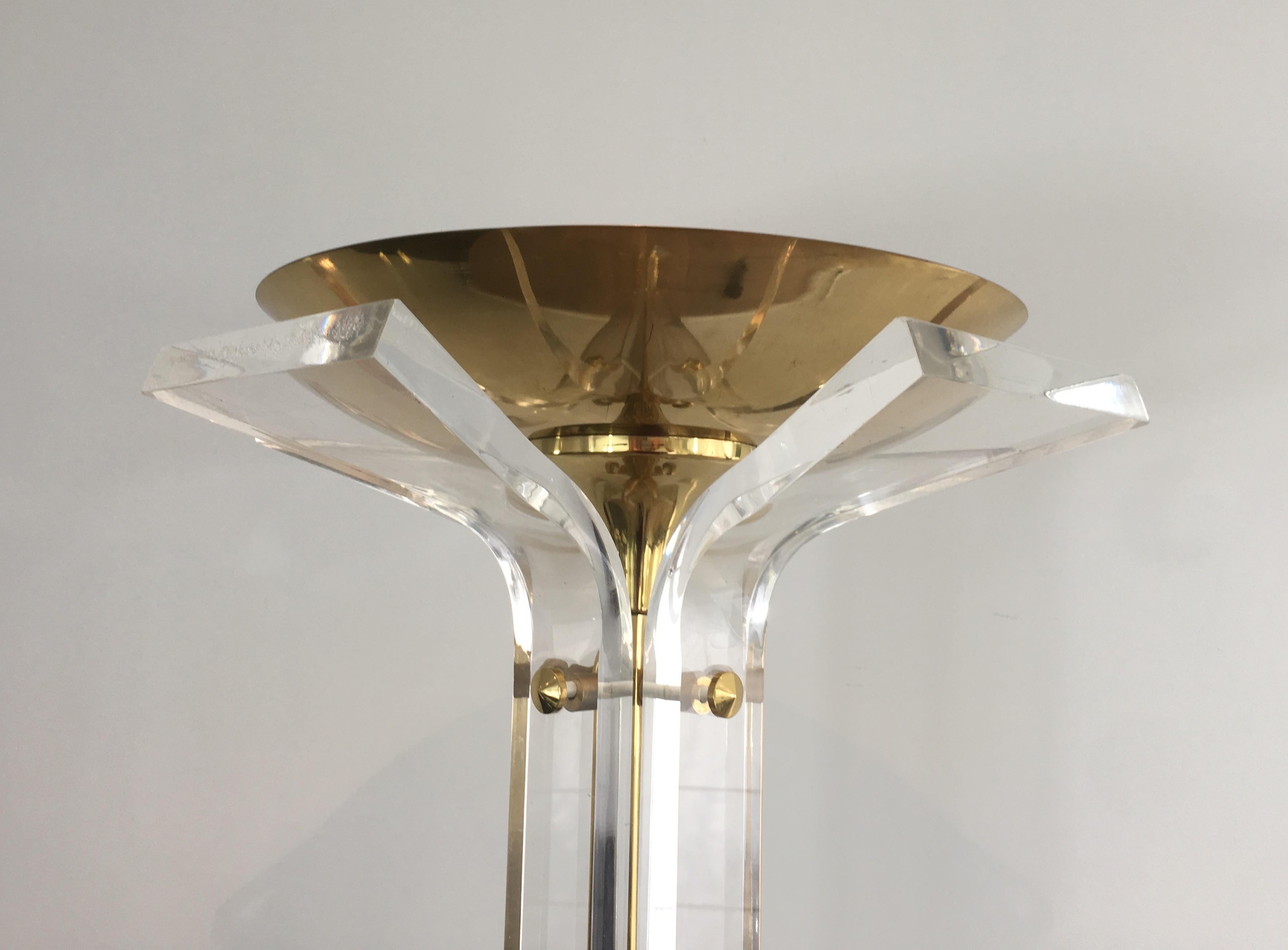 Mid-Century Modern In the Style of Romeo Rega, Rare Plexiglass and Gilt Brass Floor Lamp For Sale