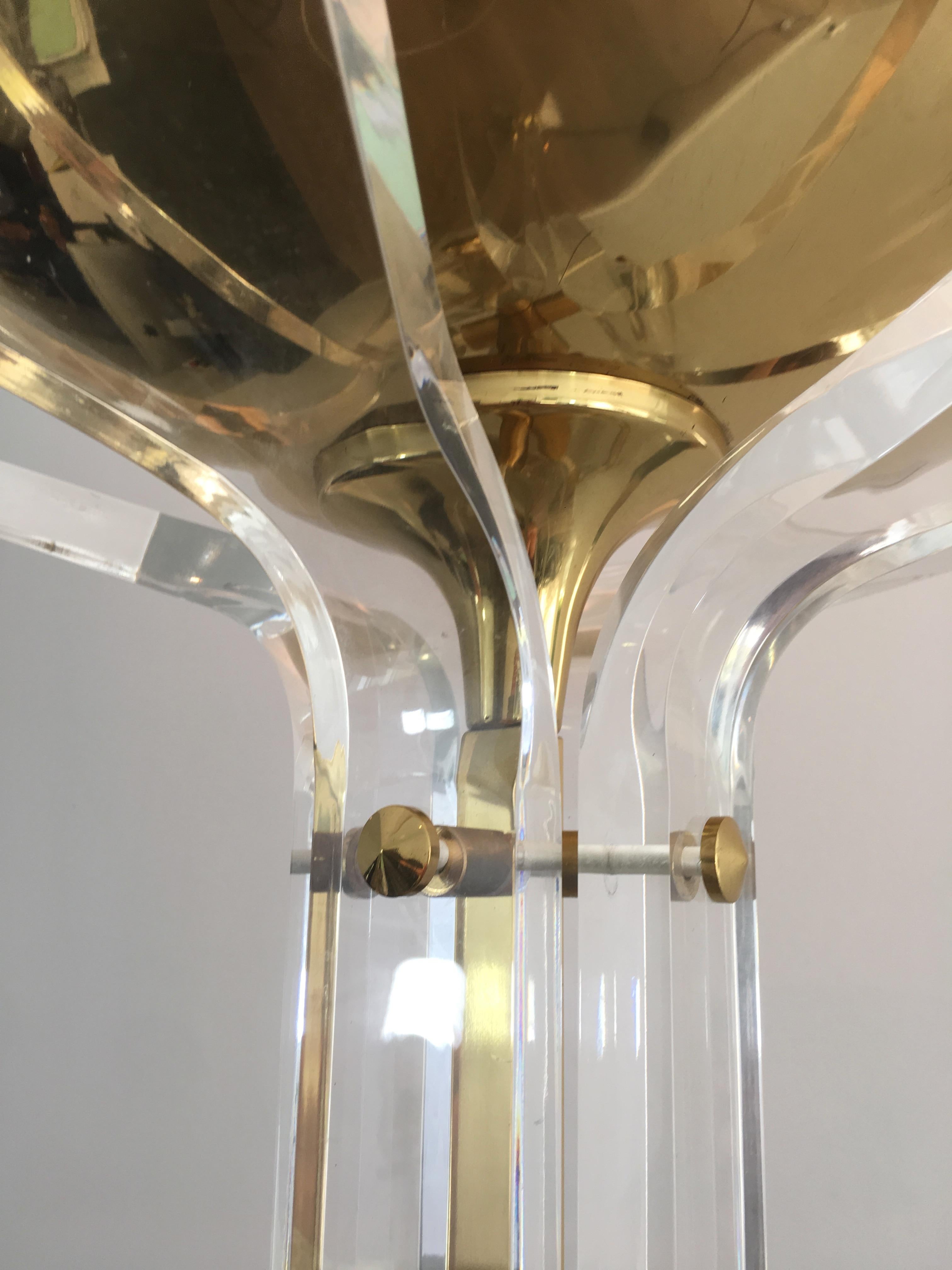 Italian In the Style of Romeo Rega, Rare Plexiglass and Gilt Brass Floor Lamp For Sale