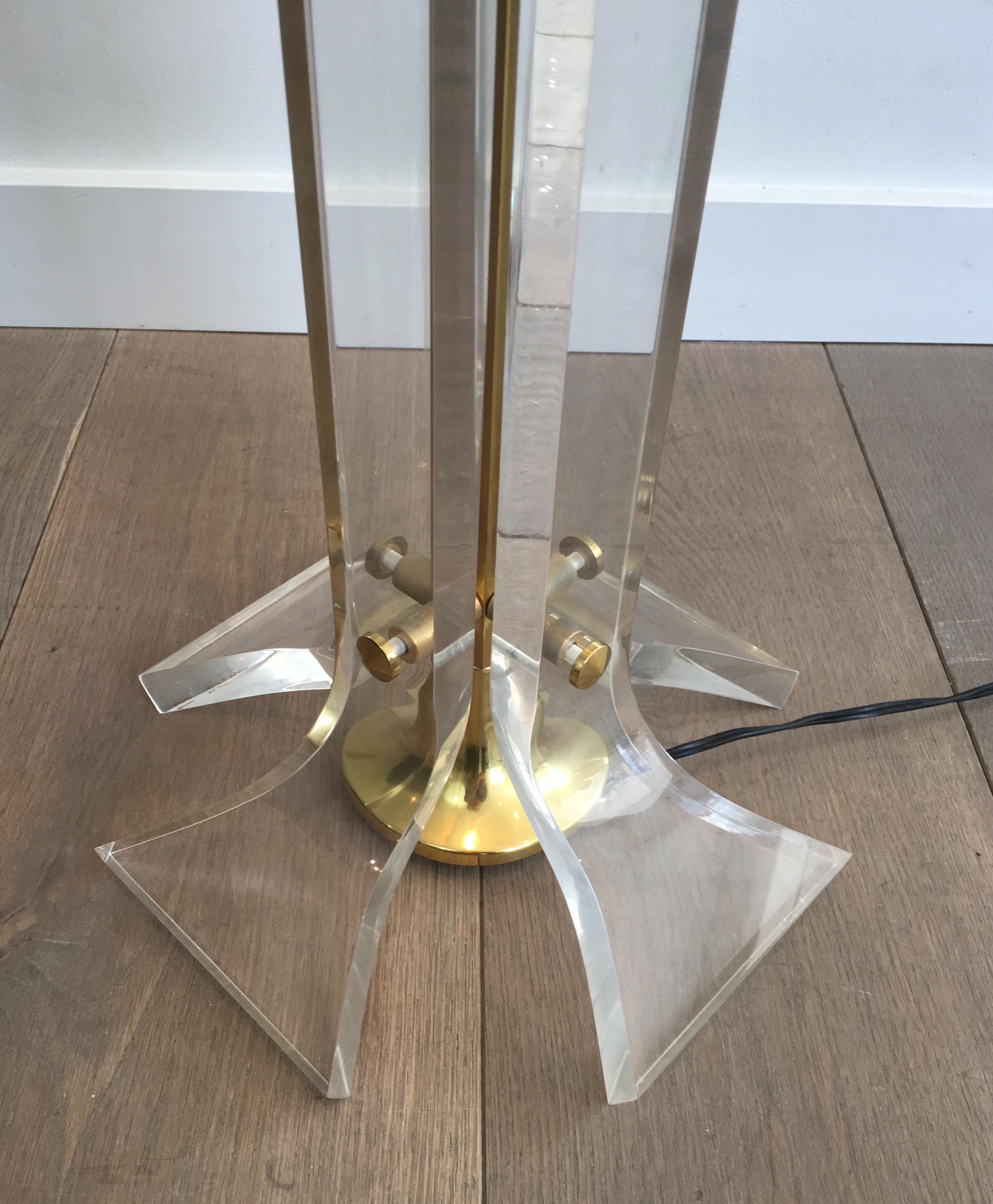 Late 20th Century In the Style of Romeo Rega, Rare Plexiglass and Gilt Brass Floor Lamp For Sale