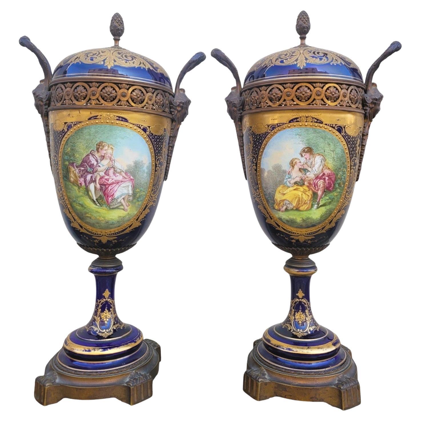 In The Style Of Sèvres, Pair Of Covered Porcelain Vases, 19th Century