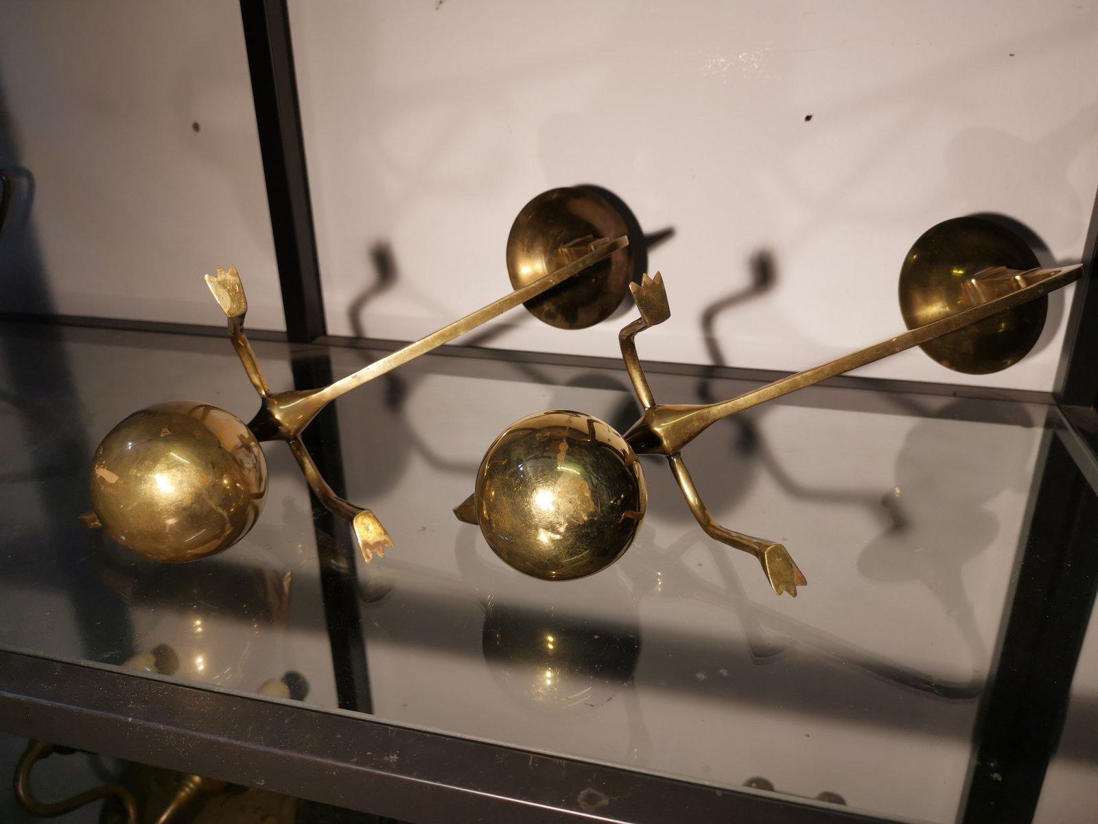 In the Style of Was Benson, A Pair of Brass Arts & Crafts Piano Candle Holders. In Good Condition In London, GB