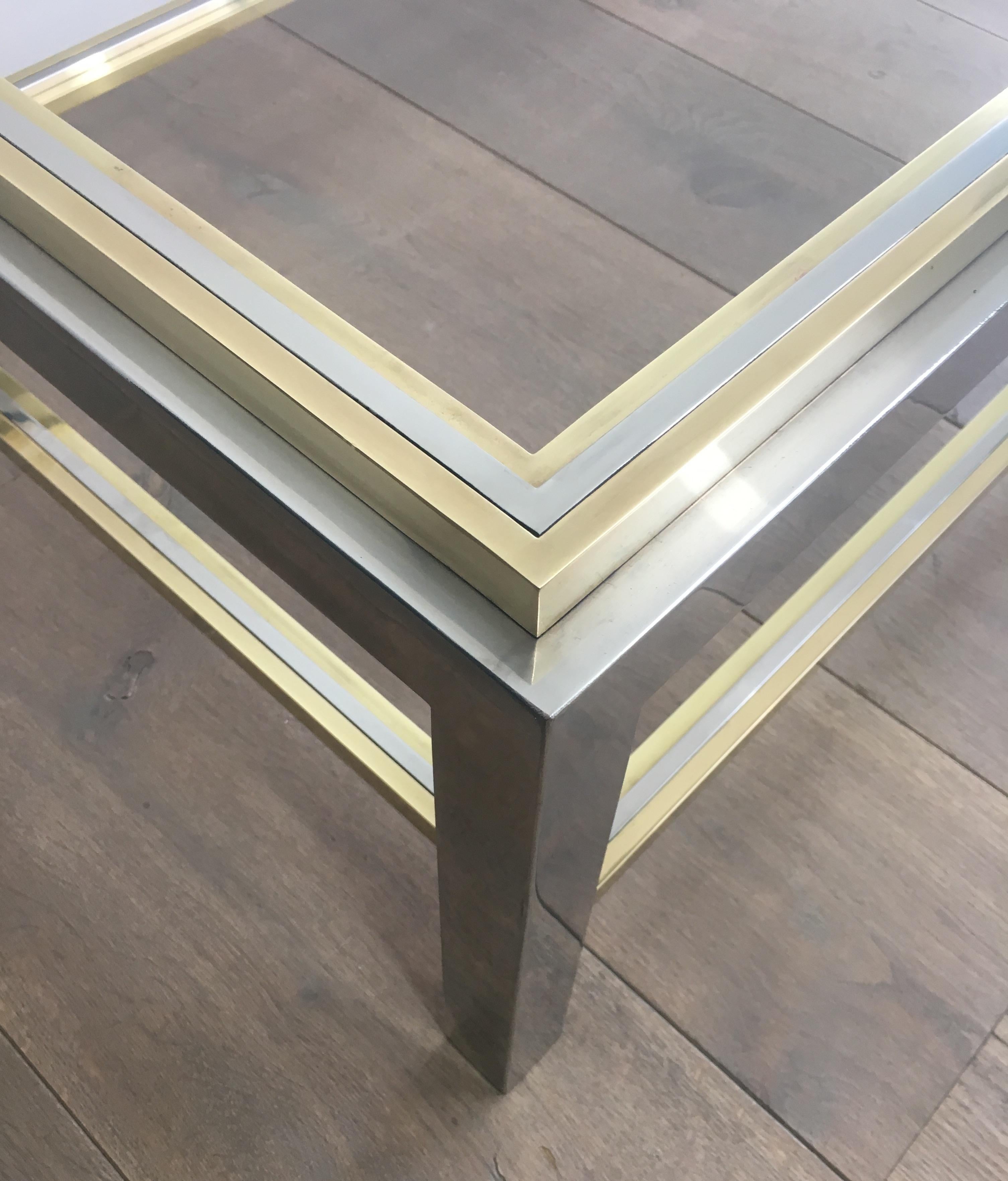 In the Style of Willy Rizzo, Chrome and Brass Coffee Table, French 12