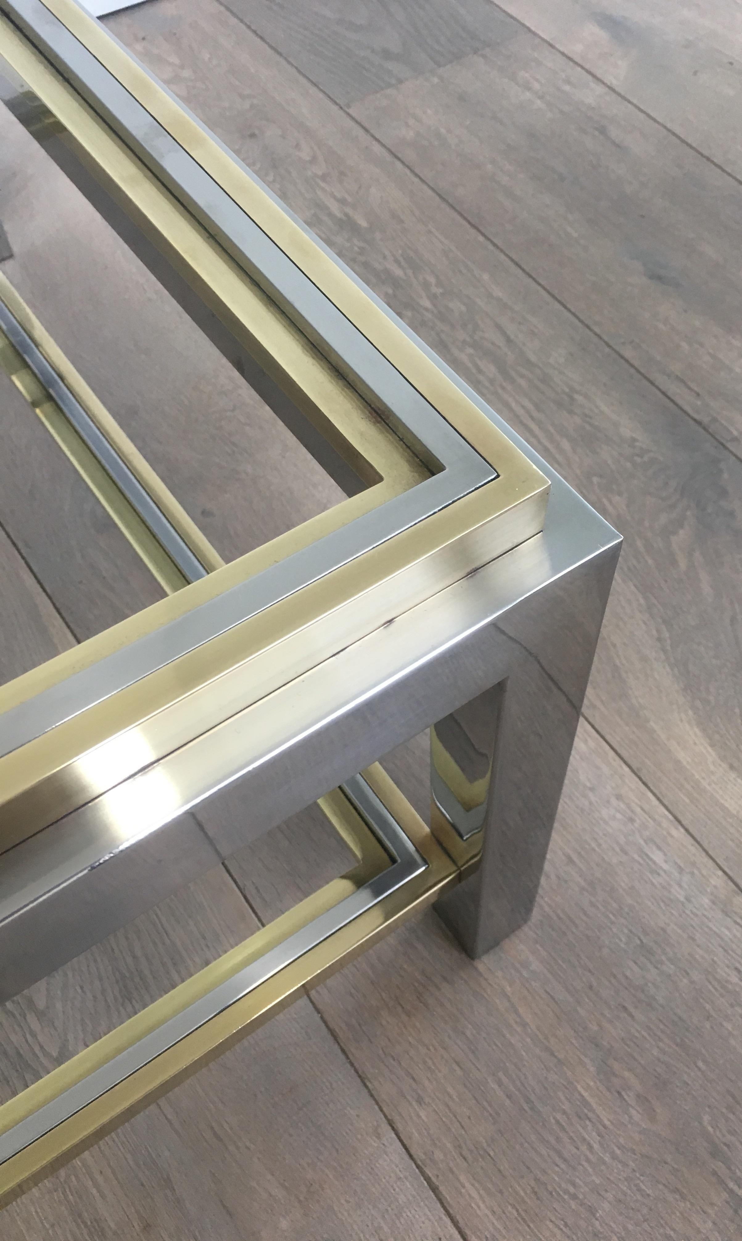 In the Style of Willy Rizzo, Chrome and Brass Coffee Table, French 13
