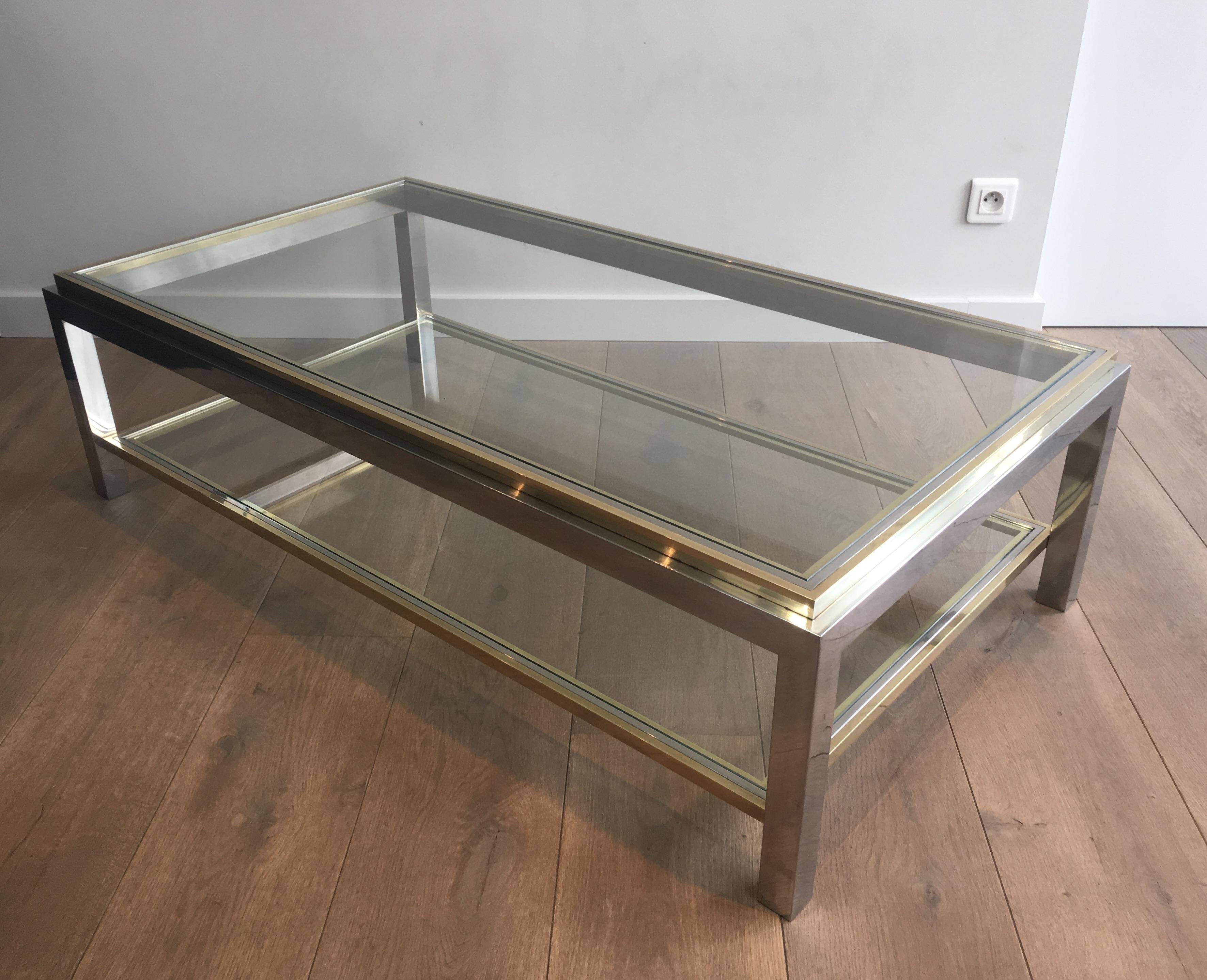 In the Style of Willy Rizzo, Chrome and Brass Coffee Table, French 15