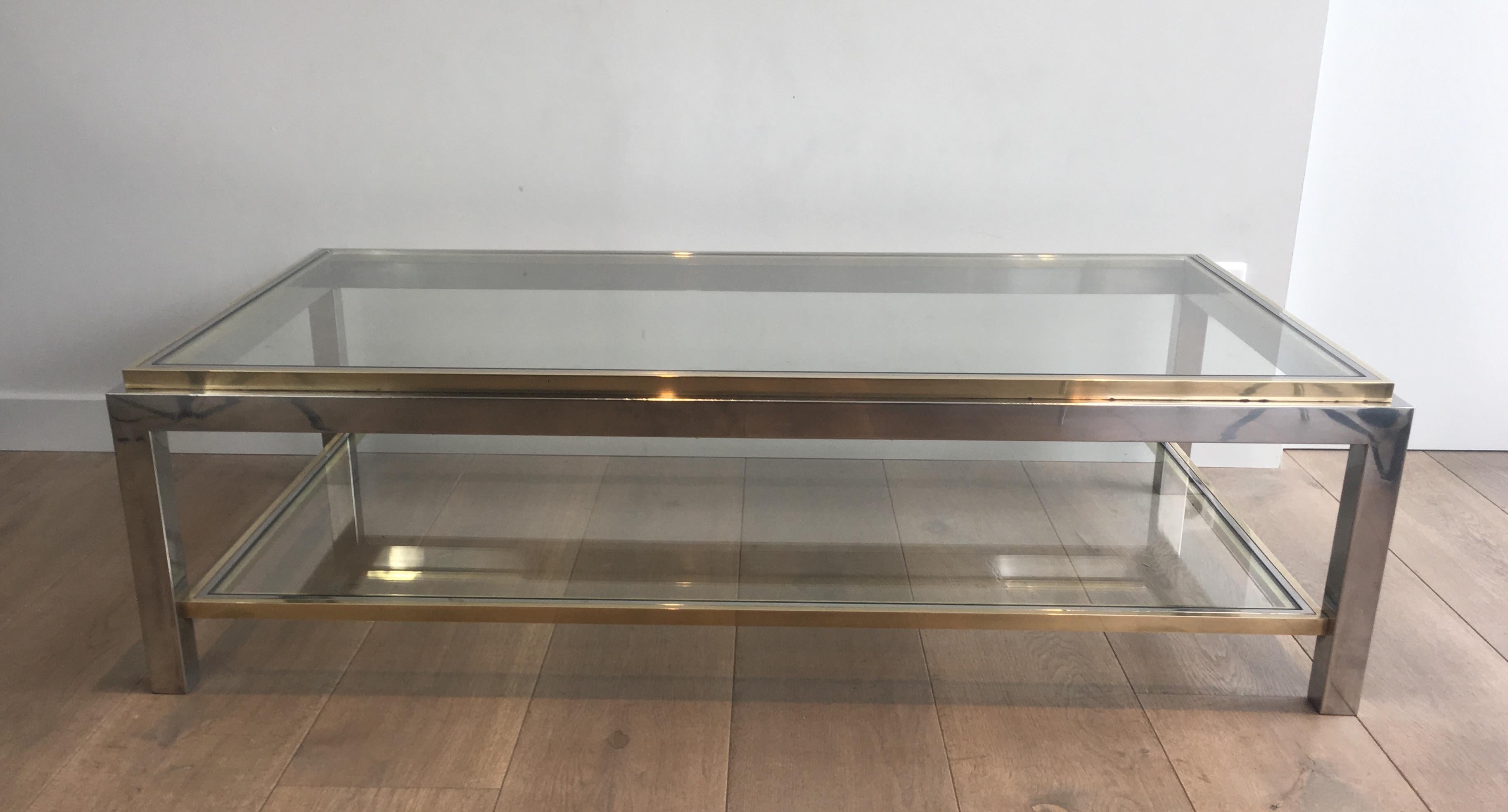 In the Style of Willy Rizzo, Chrome and Brass Coffee Table, French In Good Condition In Marcq-en-Barœul, Hauts-de-France