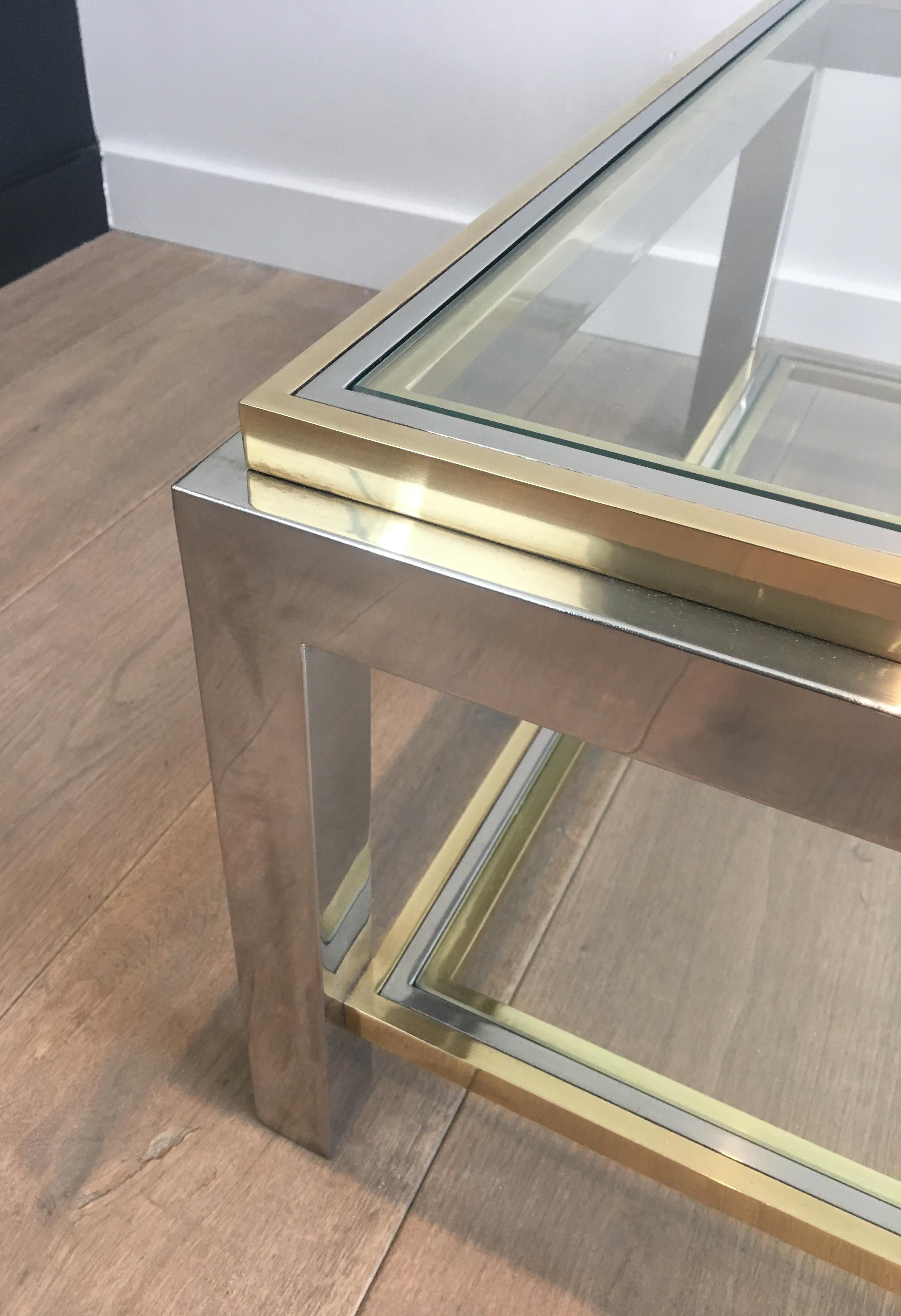 In the Style of Willy Rizzo, Chrome and Brass Coffee Table, French 1