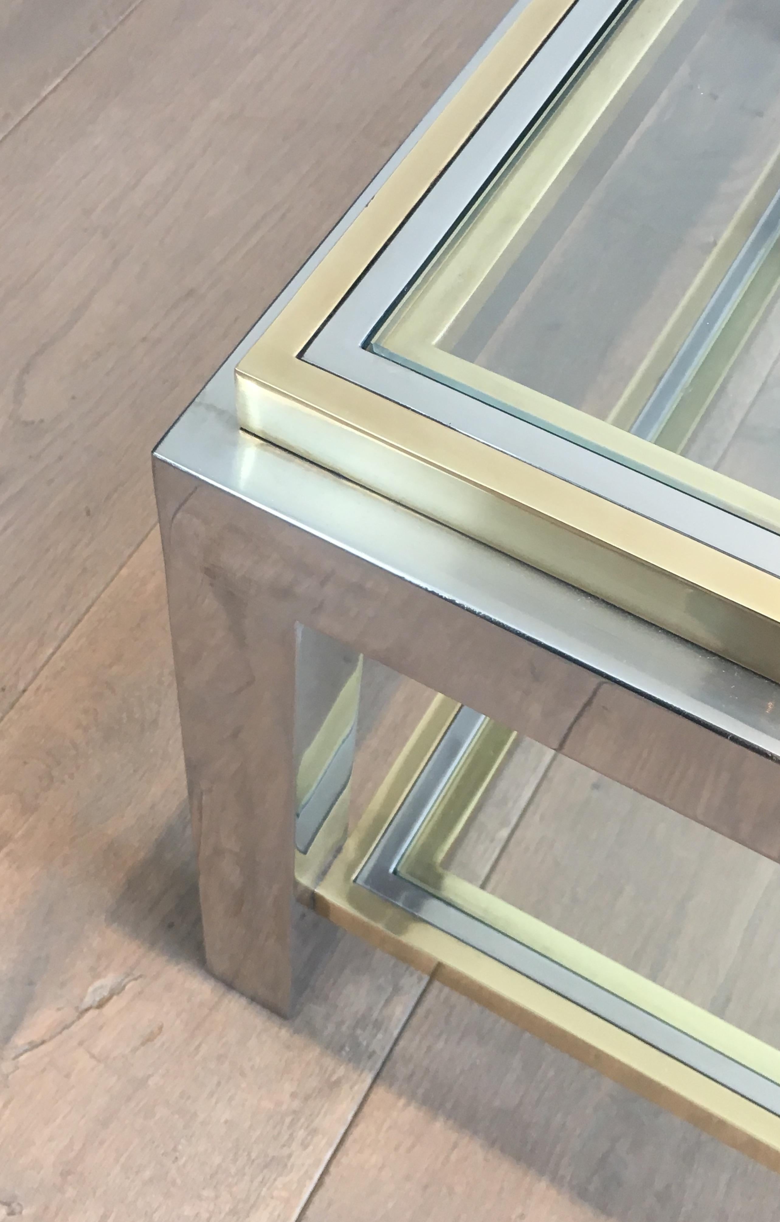In the Style of Willy Rizzo, Chrome and Brass Coffee Table, French 2