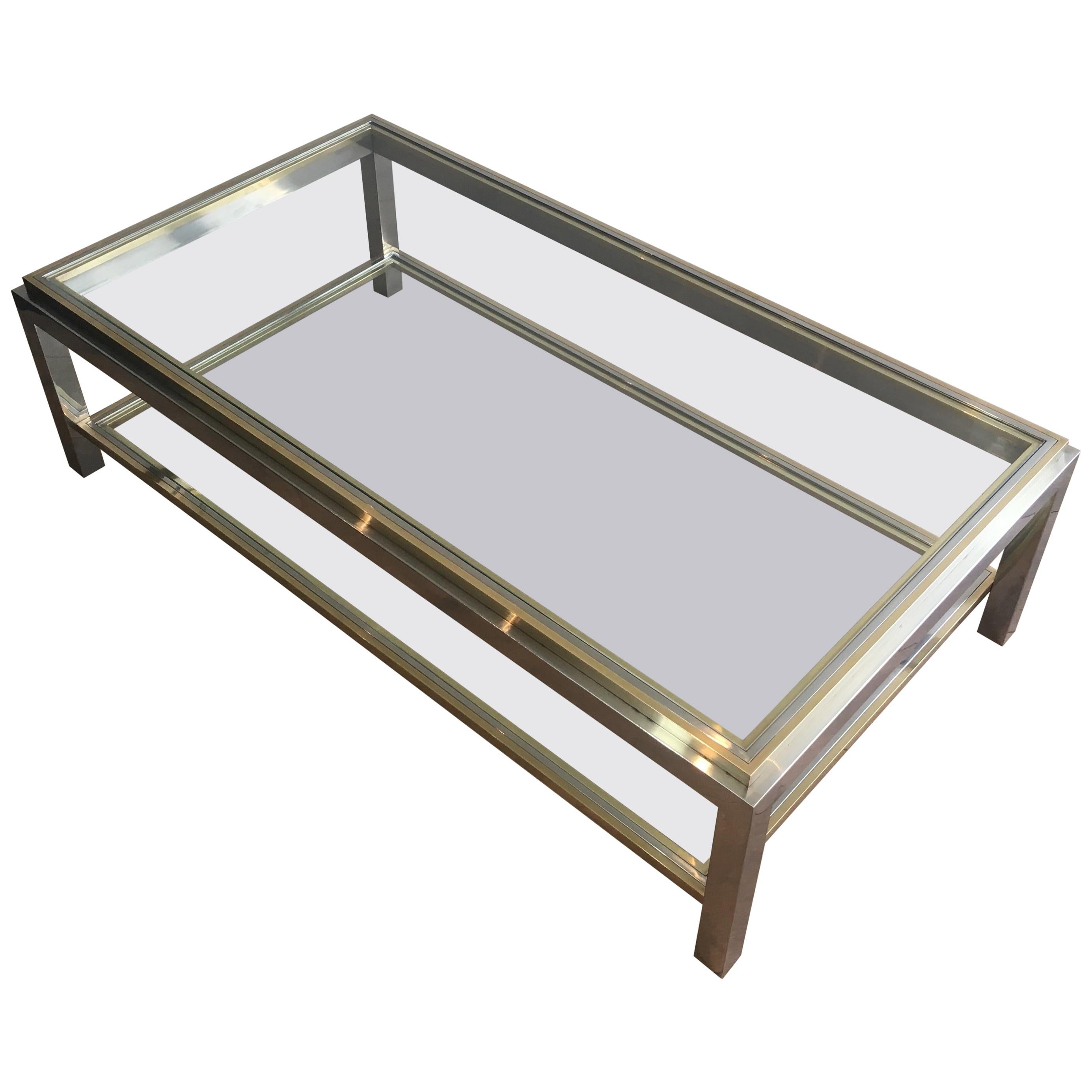 In the Style of Willy Rizzo, Chrome and Brass Coffee Table, French