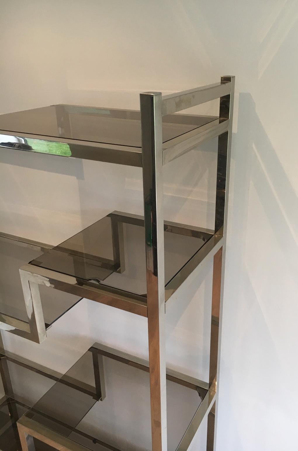 Mid-Century Modern Design Chrome Shelves Unit in the Style of Willy Rizzo, French, circa 1970 For Sale