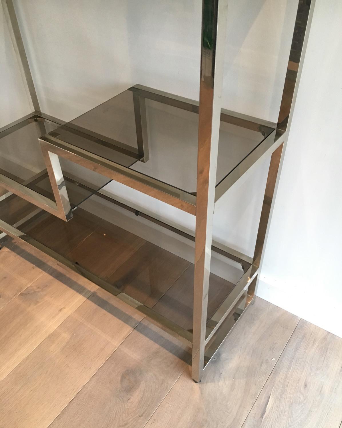 Bronzed Design Chrome Shelves Unit in the Style of Willy Rizzo, French, circa 1970 For Sale