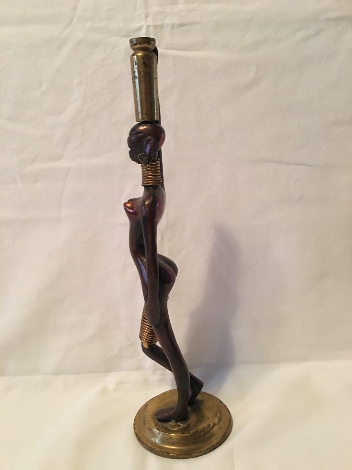In the Styling’s of Karl Hagenauer, a lovely Bronze African Woman In Fair Condition For Sale In Frisco, TX