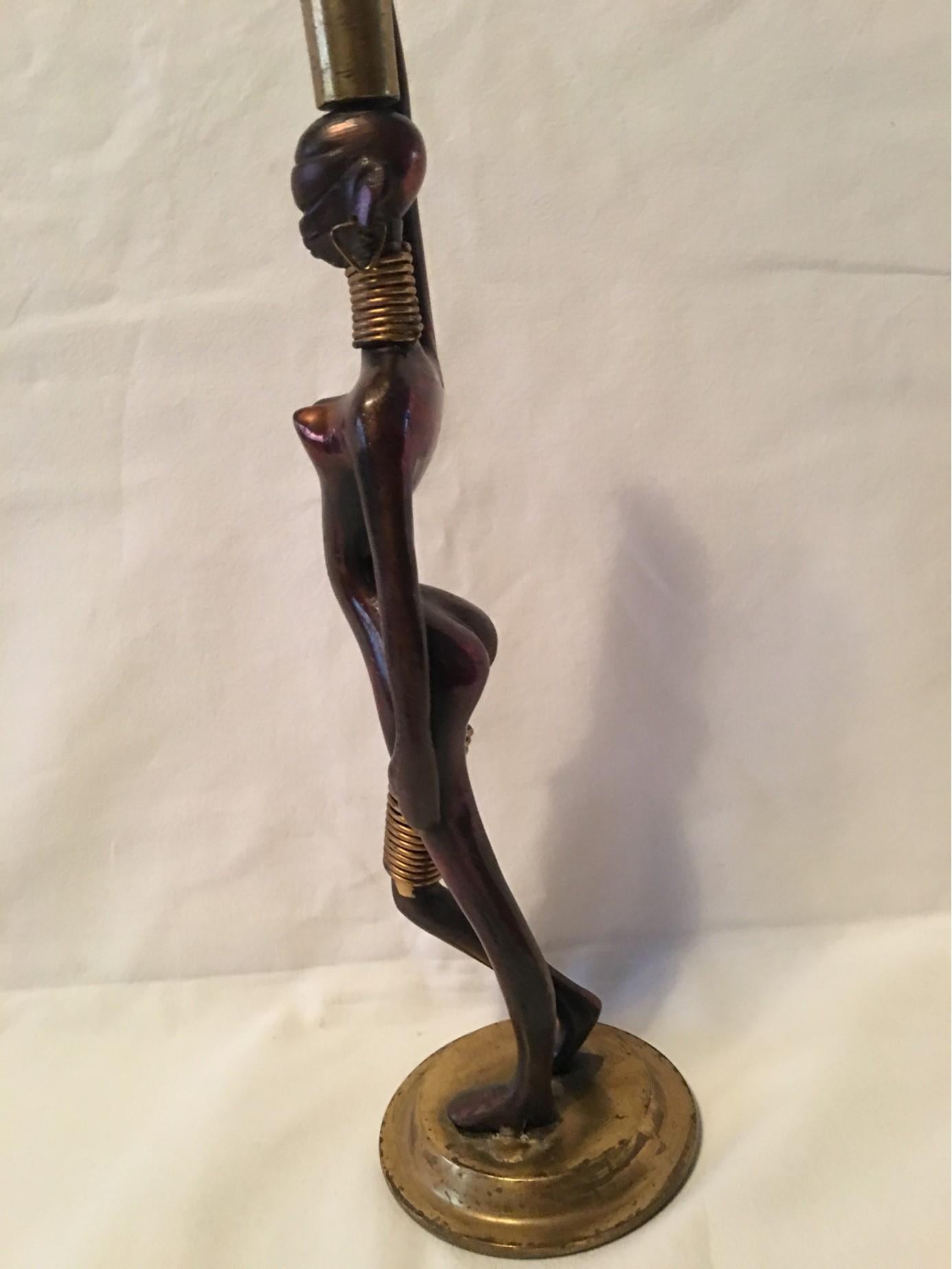 In the Styling’s of Karl Hagenauer, a lovely Bronze African Woman For Sale 1